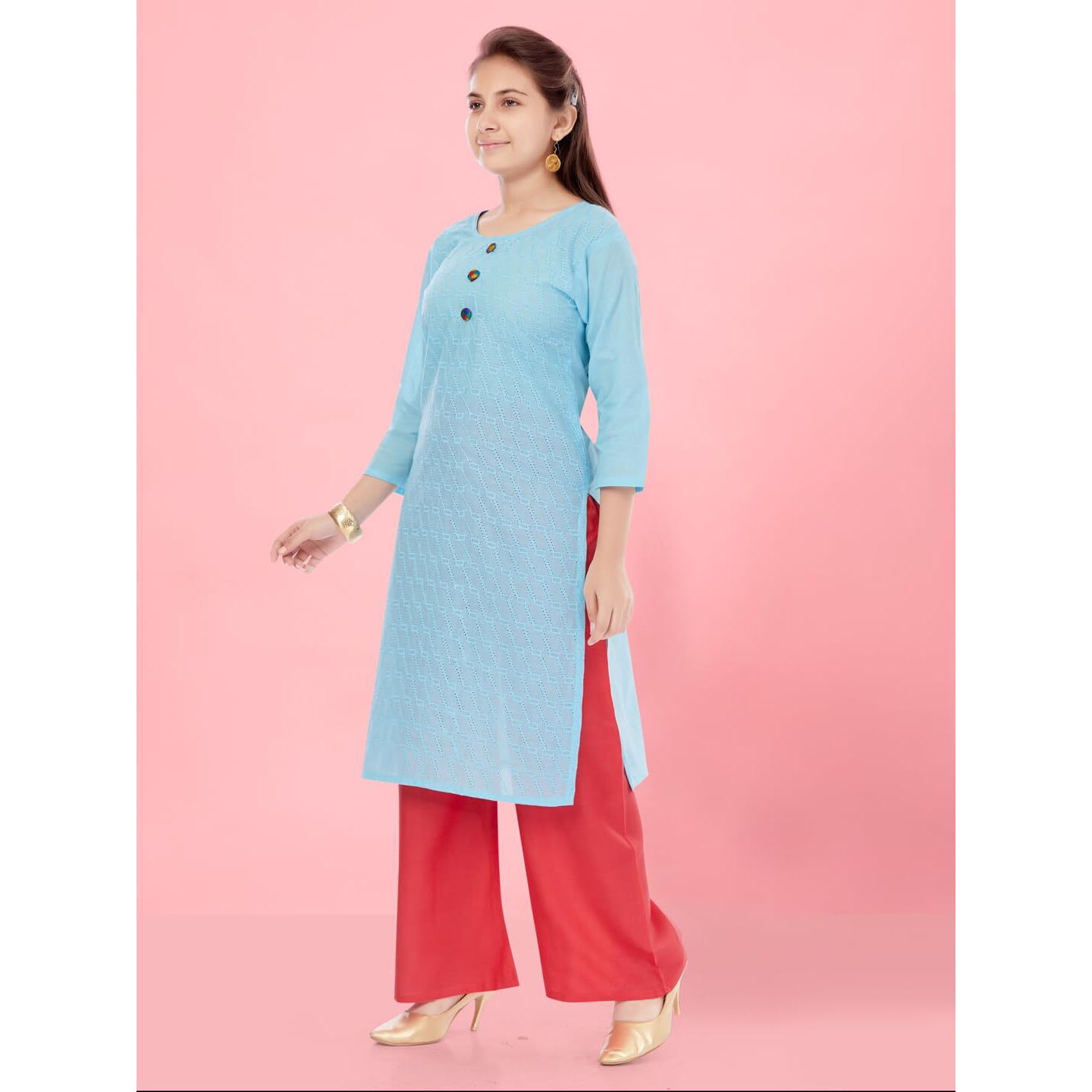 Aarika Girls Firozi Colour Cotton Embroidery Kurti (KURTI-K-181-FIROZI-30)