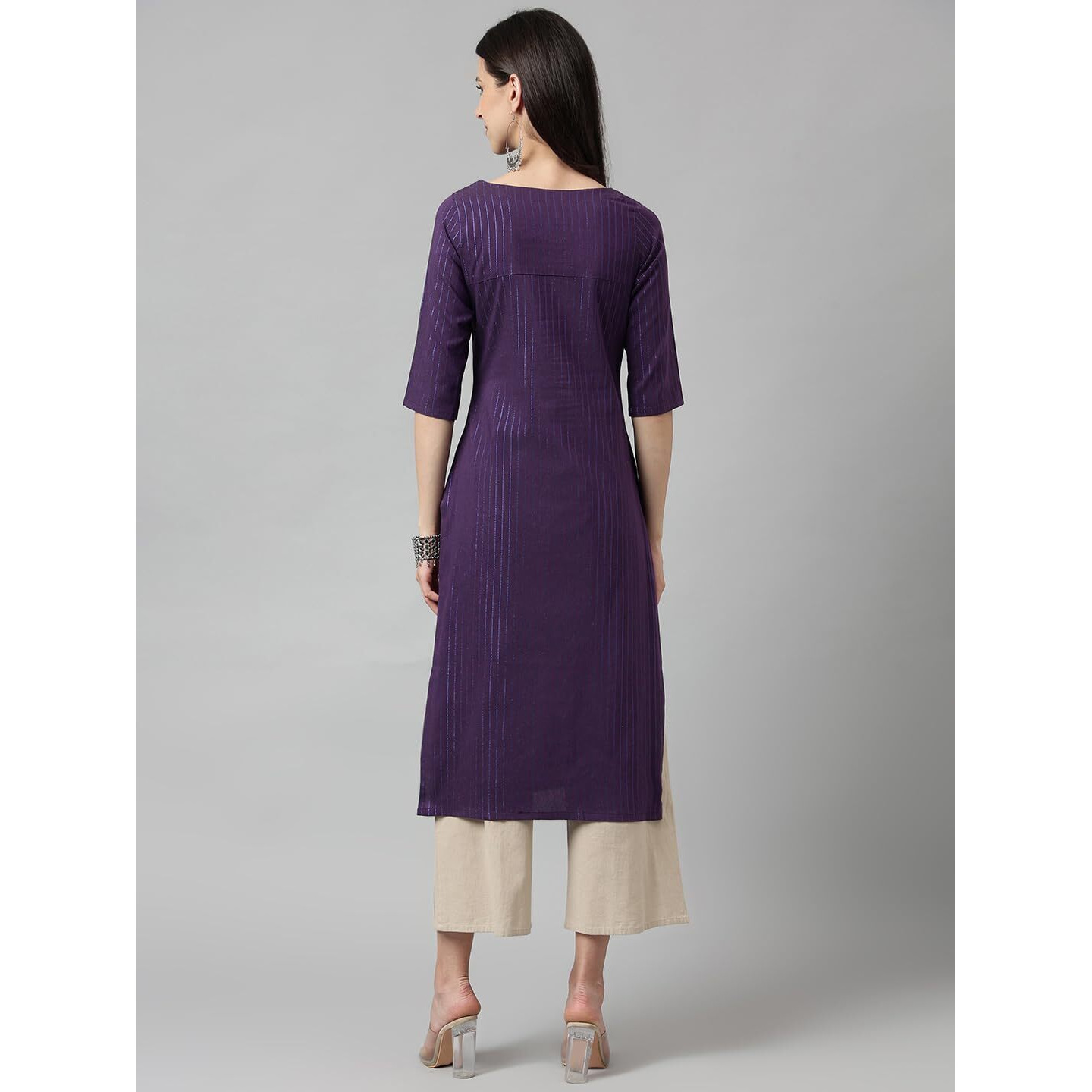 Hritika Violet Colored Striped Woven Design Cotton Blend Kurta Under 300_(HRK0014VOLT_XS)