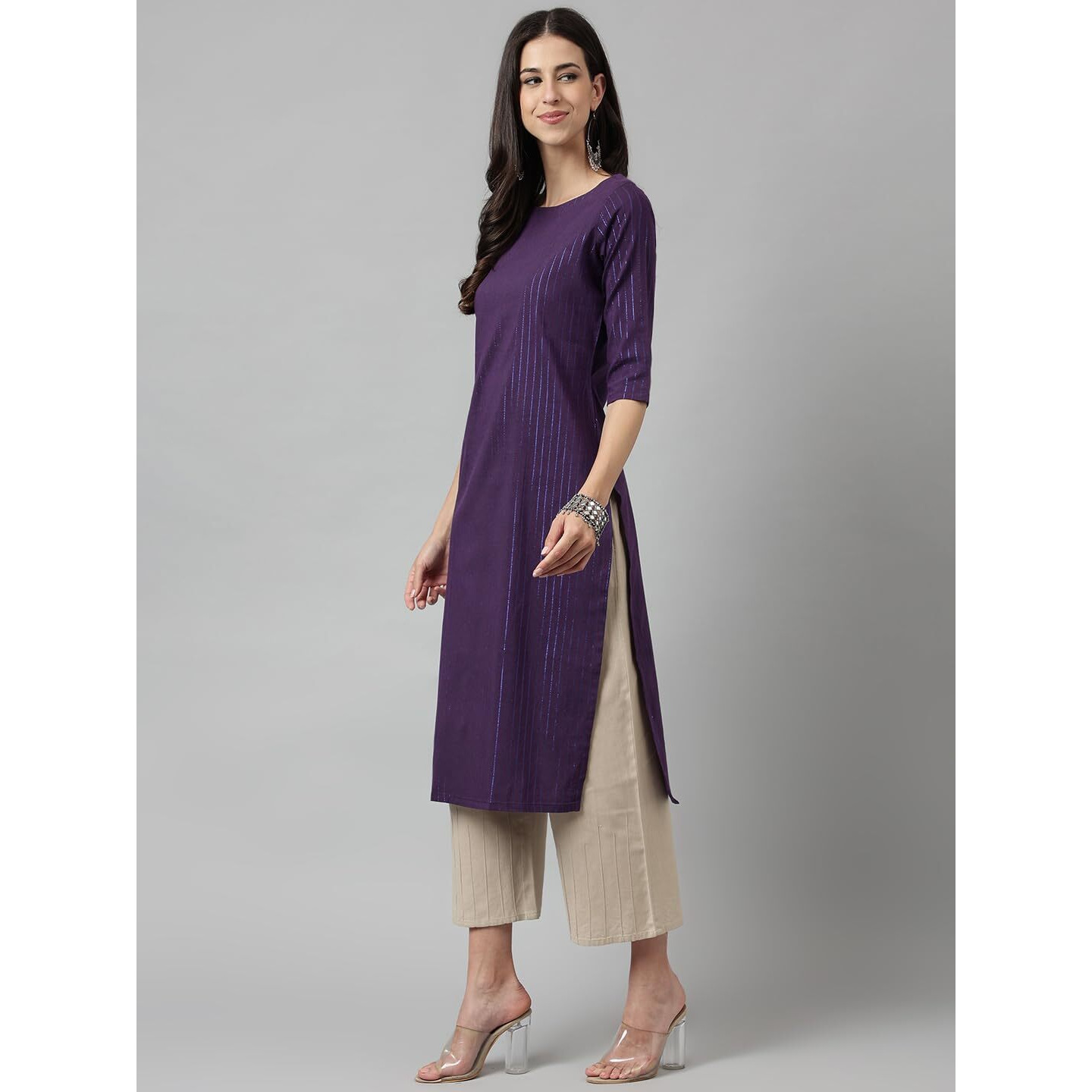 Hritika Violet Colored Striped Woven Design Cotton Blend Kurta Under 300_(HRK0014VOLT_XS)