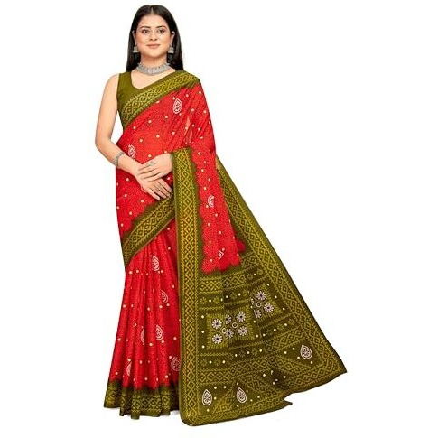 Tamaira Fashion Women's Plain Cotton Saree (11514_Red
