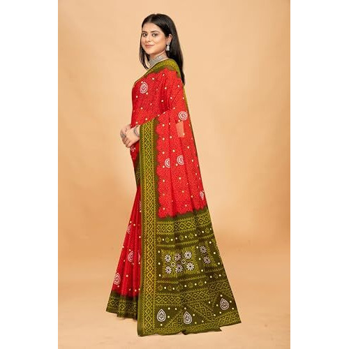 Tamaira Fashion Women's Plain Cotton Saree (11514_Red