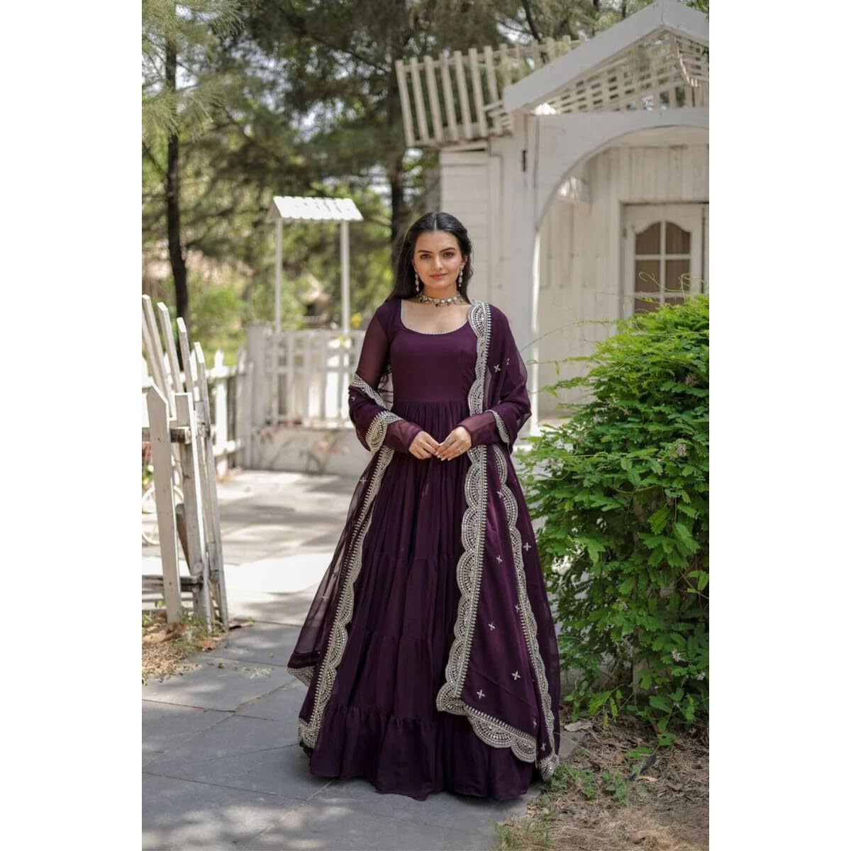 Fashion Basket Georgette Anarkali Dress for Women Purple