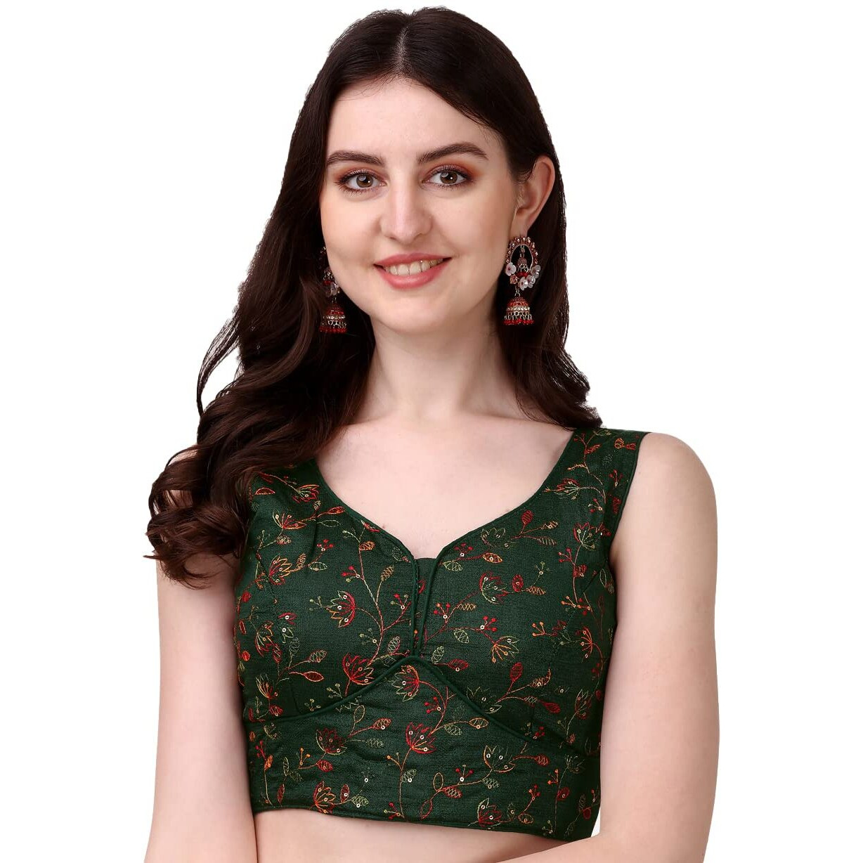 Pujia Mills Womens Sweetheart Neck Sleeveless Saree Blouse(Pihu) (Dark Green, 34)