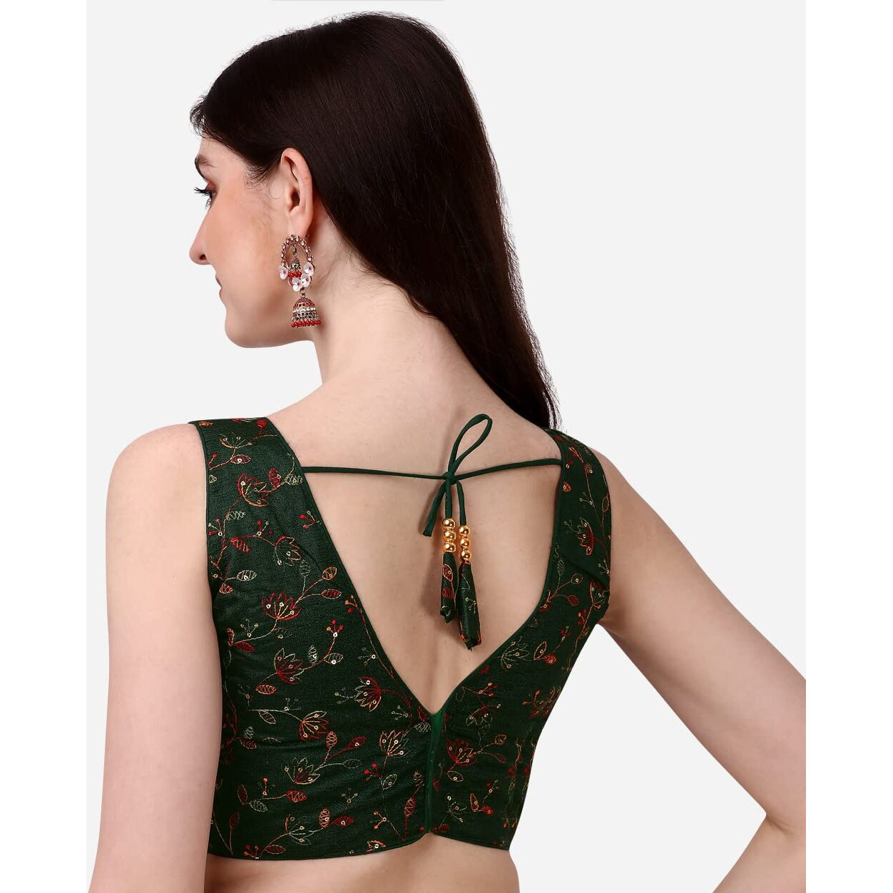 Pujia Mills Womens Sweetheart Neck Sleeveless Saree Blouse(Pihu) (Dark Green, 34)