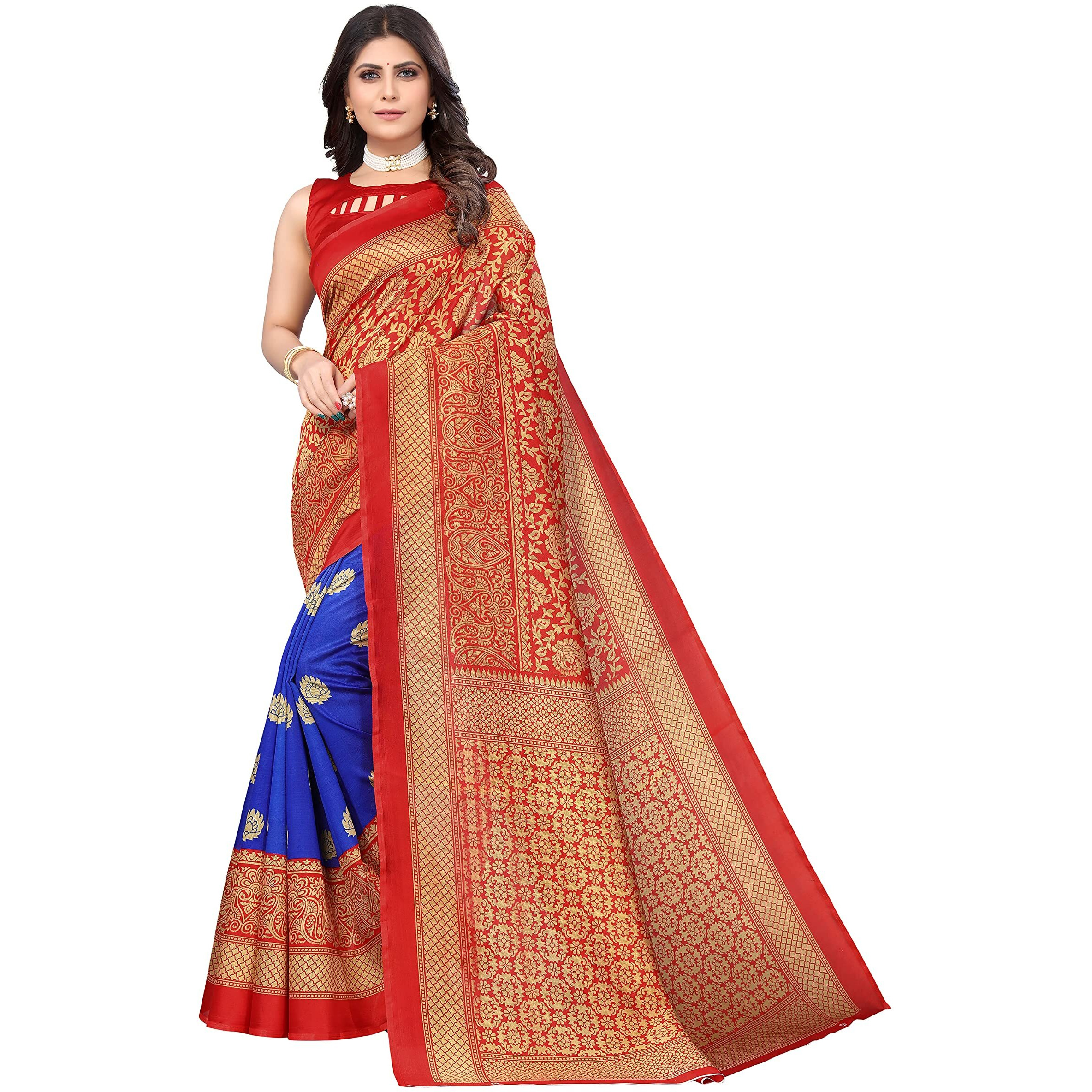 Yashika Venkatagiri Printed Art Silk with Blouse Piece Saree (SDPL-METRO ROYAL BLUE_Free Size)