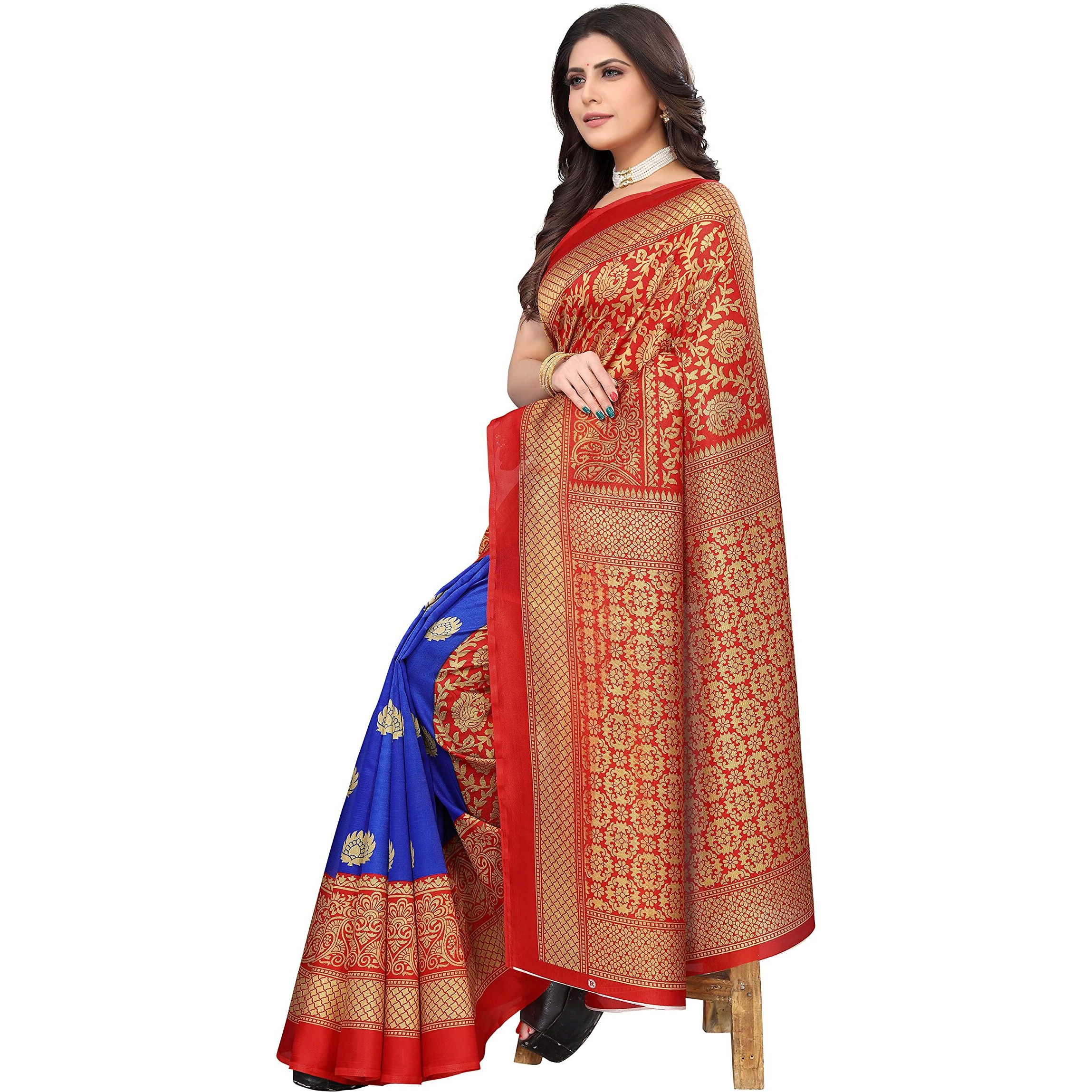 Yashika Venkatagiri Printed Art Silk with Blouse Piece Saree (SDPL-METRO ROYAL BLUE_Free Size)