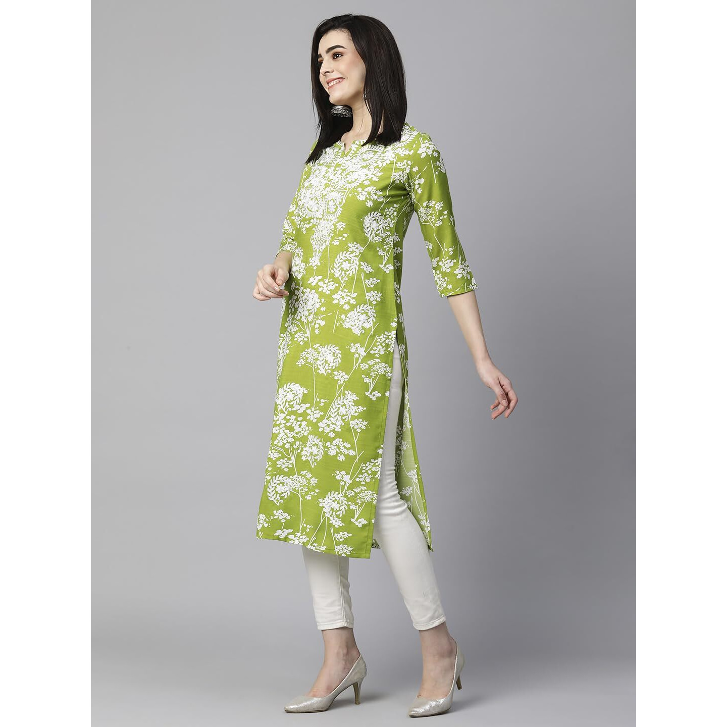 GoSriKi Women's Cotton Blend Chikankari Embroidered Straight Kurta (Zainab-Green-VGT-GS_S_Green_Small)