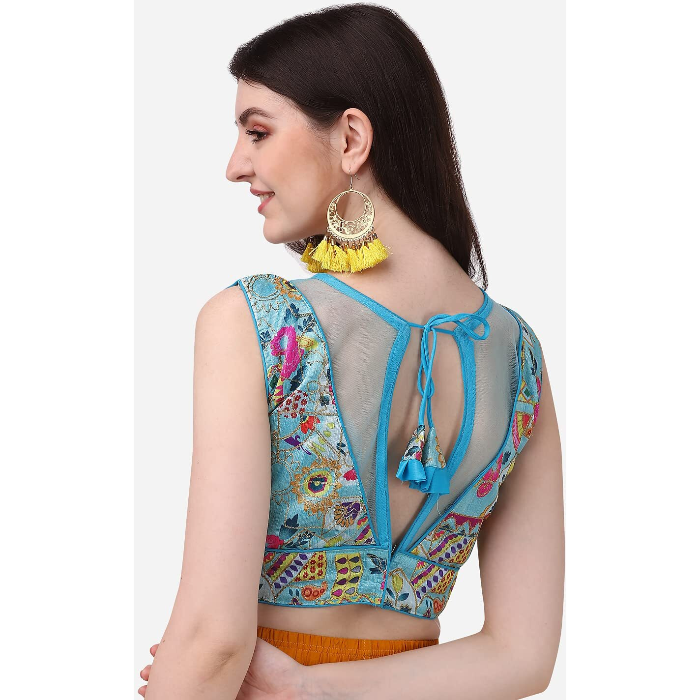 Pujia Mills Women's Phanotm Silk Floral Sleeveless Saree Blouse (PP 4_Sea Green_38)