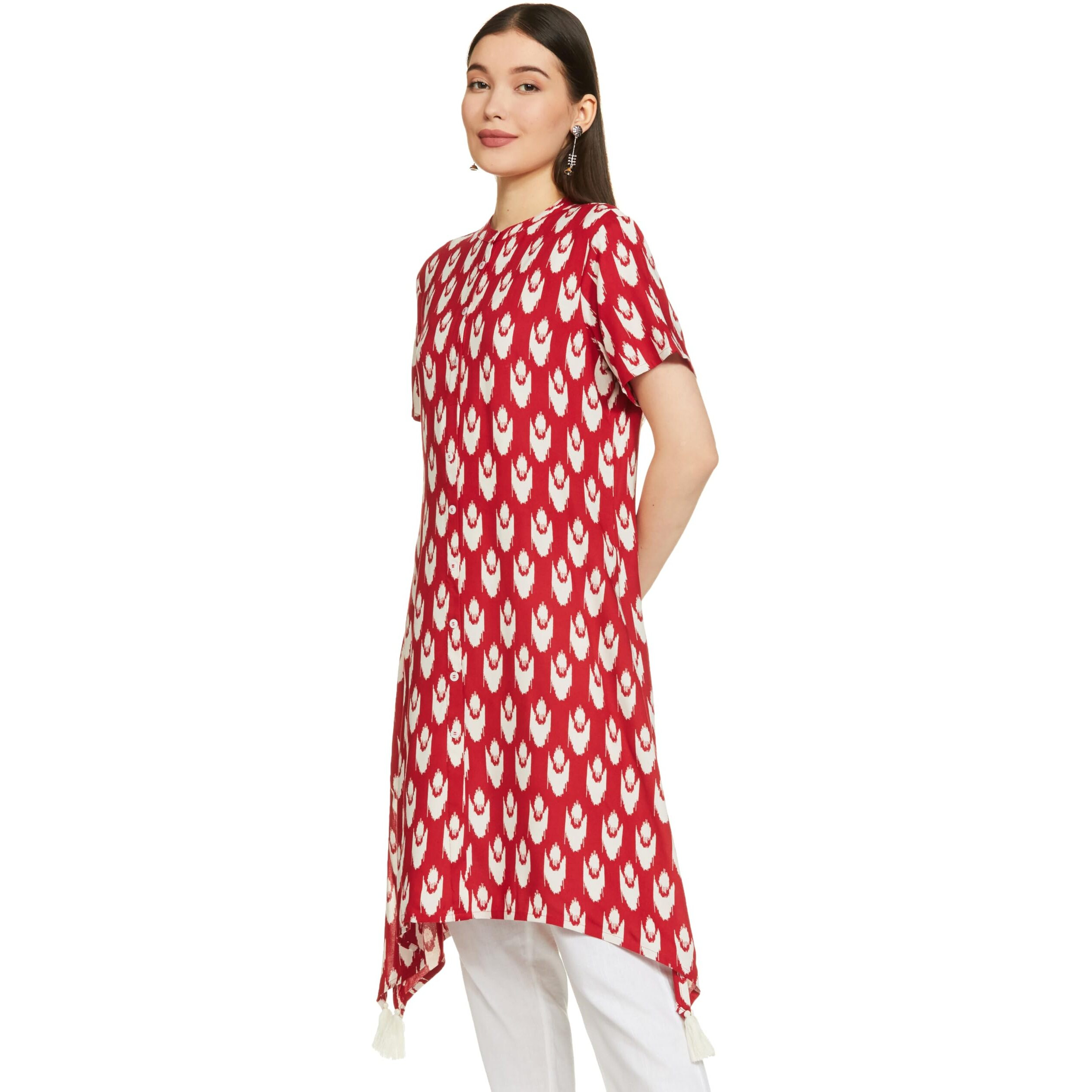 Amazon Brand - Myx Women's Cotton Regular Kurta (AW22MYX29_Red Ikat_M)