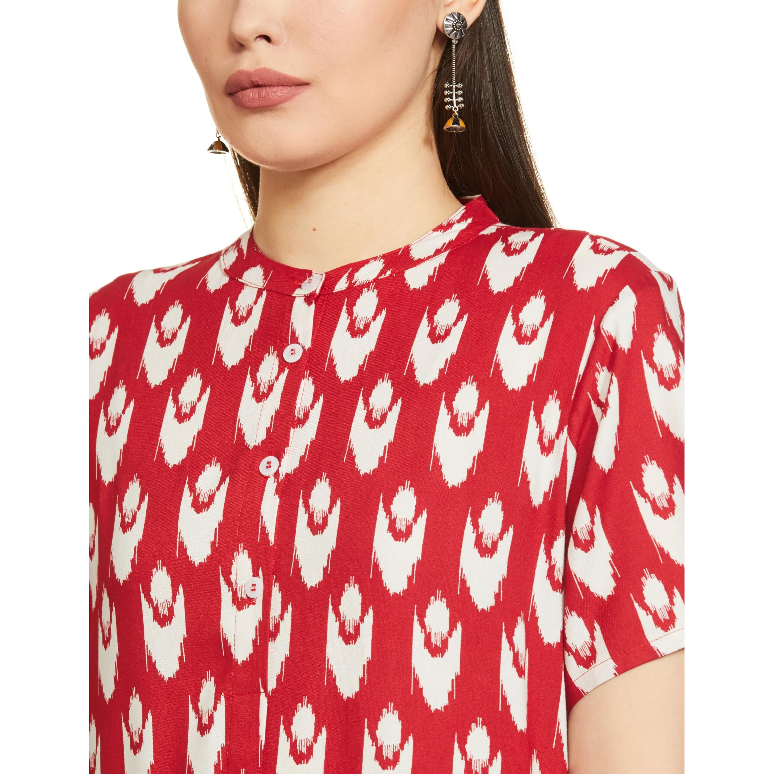Amazon Brand - Myx Women's Cotton Regular Kurta (AW22MYX29_Red Ikat_M)