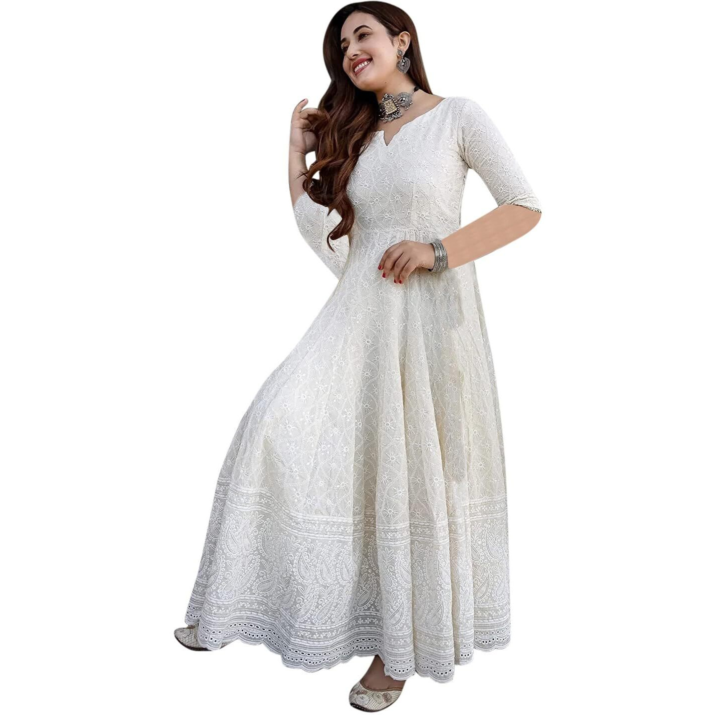 Yashika Women's & Girl's White Color Chikankari Long Kurti Gown(YS-K1113-XXL)