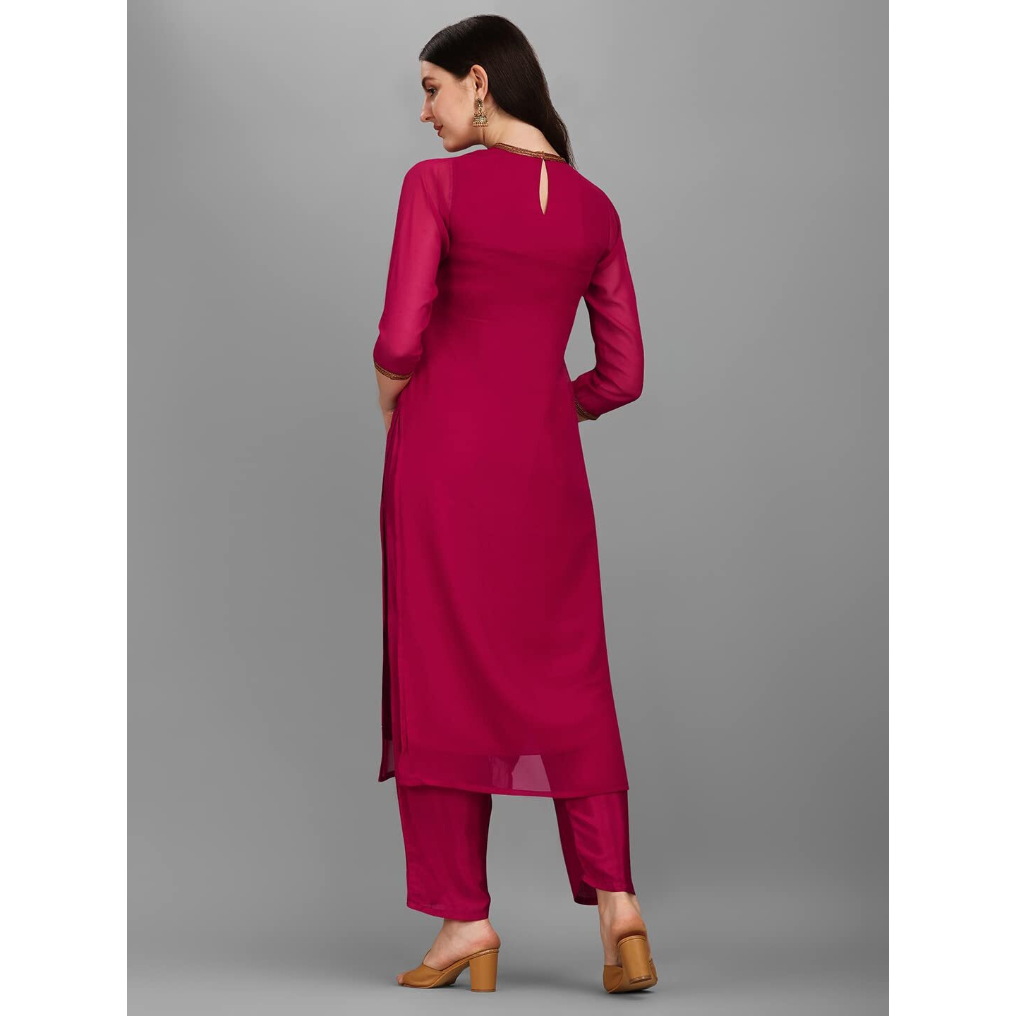 Hritika Embroidered & Sequinned Faux Georgette Magenta Kurta & Trousers Set_(HRKB0070MGNTA_M)