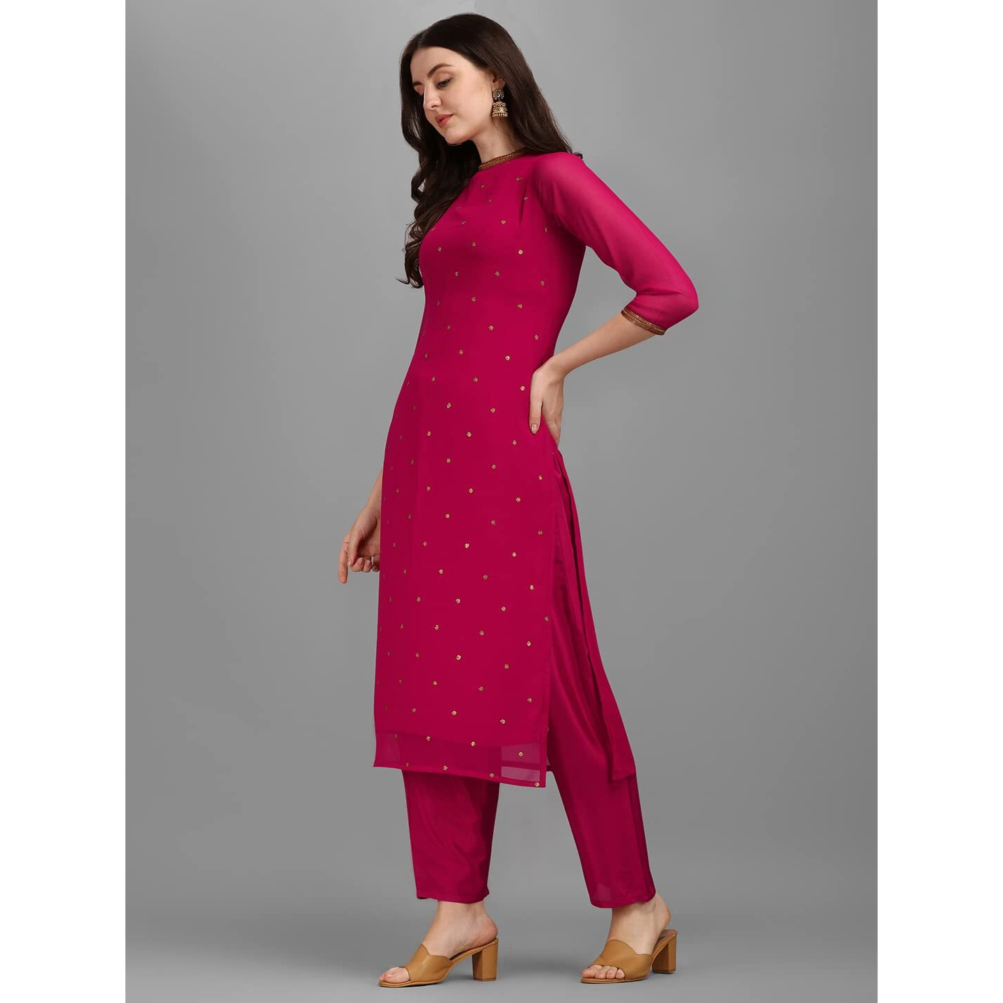 Hritika Embroidered & Sequinned Faux Georgette Magenta Kurta & Trousers Set_(HRKB0070MGNTA_M)