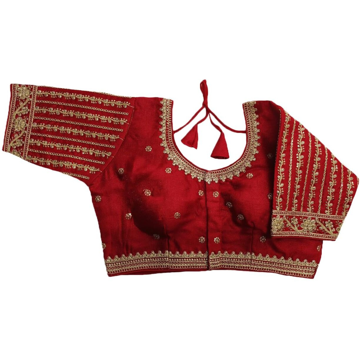 Pujia Mills Women's Readymade Blouse Embroidery Multi Coding Gold Thread Indian Ethnic Designer Stitched Women's Readymade Saree Half Sleeve red Color Blouse for Women for Saree Lehenga Choli