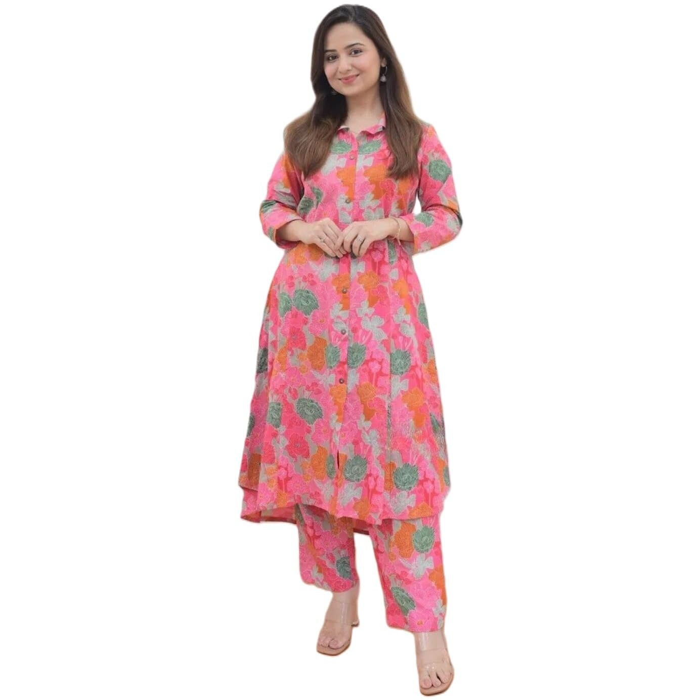 Leriya Fashion Rayon Ethnic Co Ord Set For Women Kurta Set For Women | 2 Piece Kurta Set | Kurta & Pant For Women (Medium, Pink)