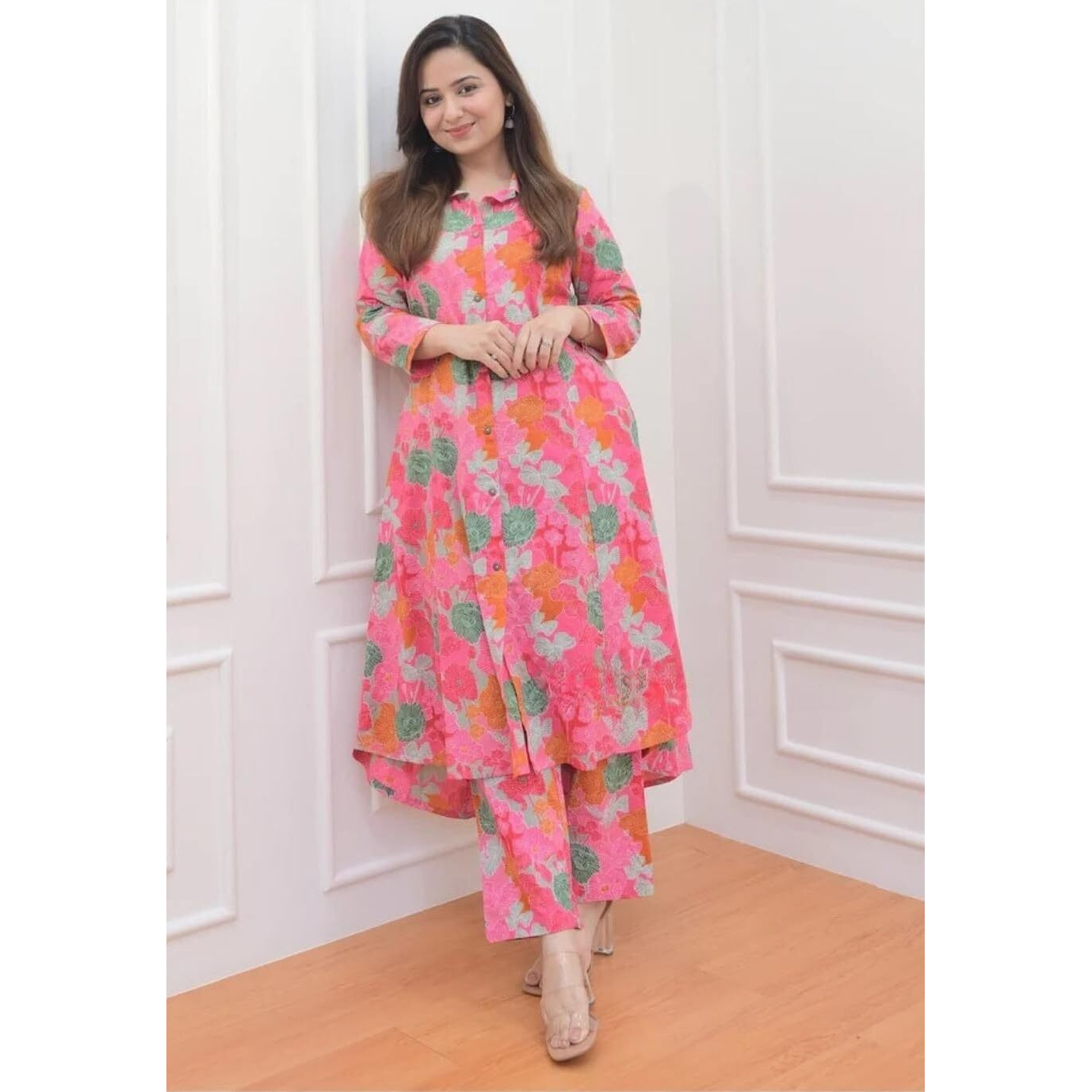 Leriya Fashion Rayon Ethnic Co Ord Set For Women Kurta Set For Women | 2 Piece Kurta Set | Kurta & Pant For Women (Medium, Pink)