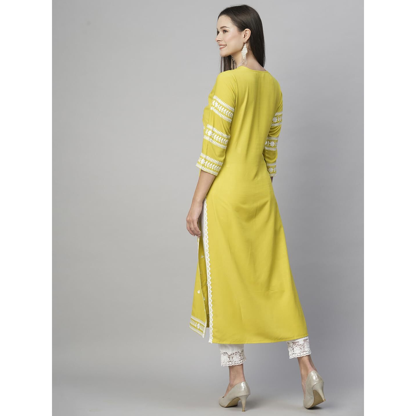 ANNI DESIGNER Women's Cotton Blend Chikankari Embroidered Straight Kurta (STHO-Yellow-NW_S_Yellow_Small)