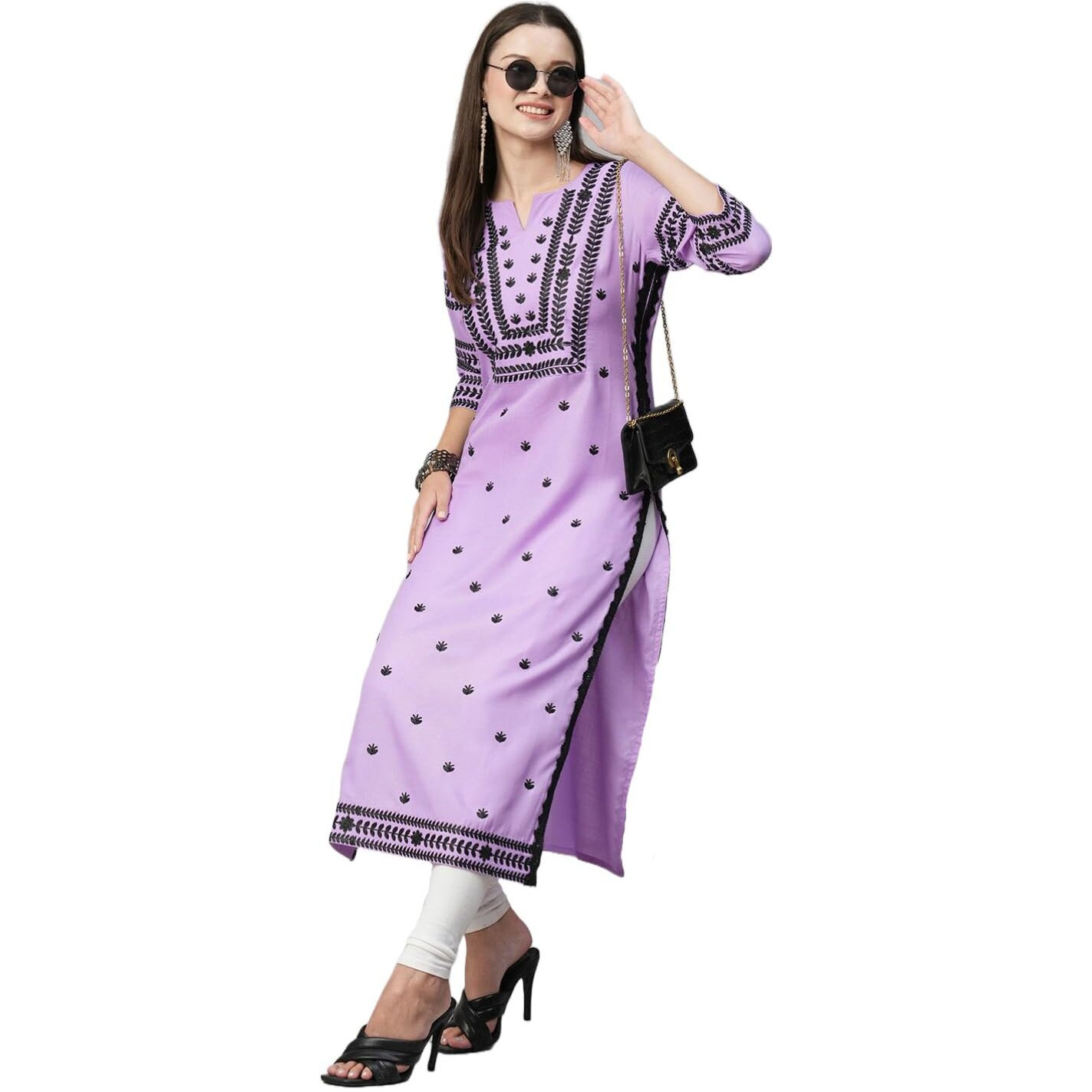 ANNI DESIGNER Women's Cotton Blend Chikankari Embroidered Straight Kurta (STHO-Purple-NW_S_Purple_Small)