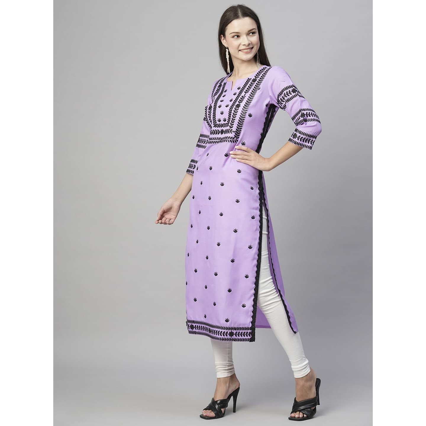 ANNI DESIGNER Women's Cotton Blend Chikankari Embroidered Straight Kurta (STHO-Purple-NW_S_Purple_Small)