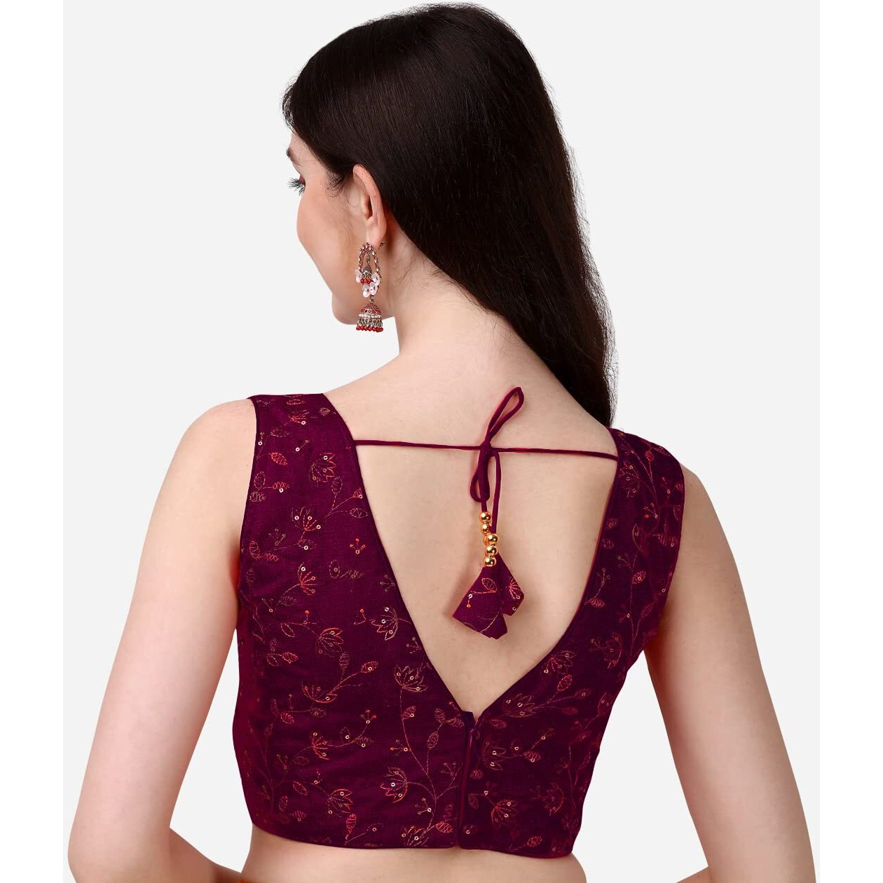 Pujia Mills Womens Sweetheart Neck Sleeveless Saree Blouse(Pihu) (Wine, 36)