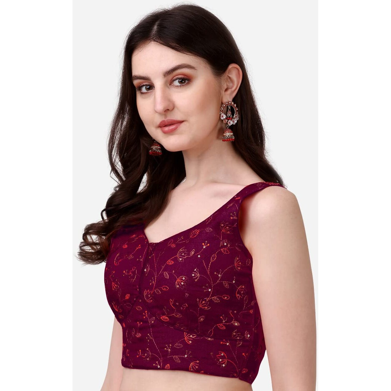 Pujia Mills Womens Sweetheart Neck Sleeveless Saree Blouse(Pihu) (Wine, 36)