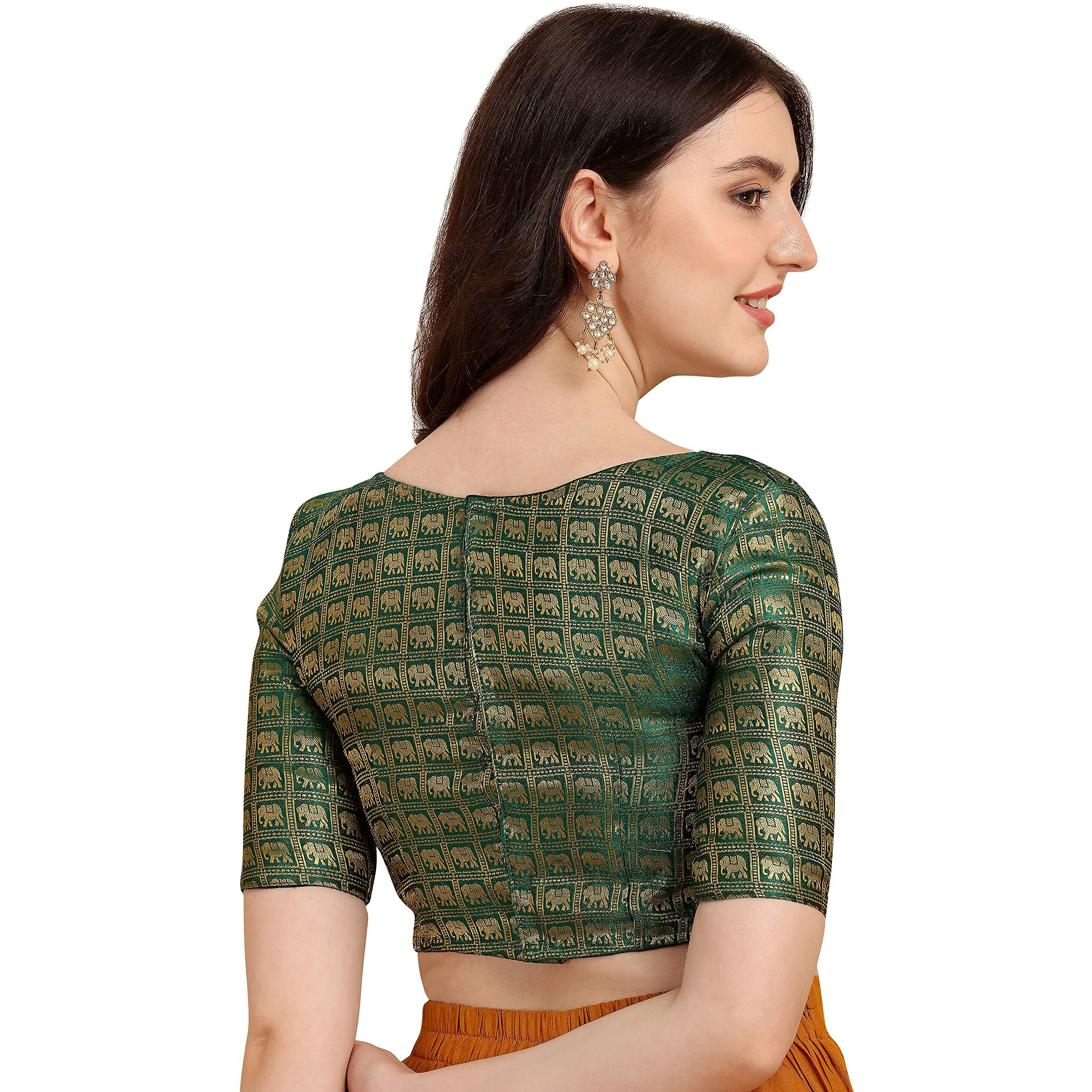 OOMPH Jacquard Green Readymade Blouse for Women - rbbl132s