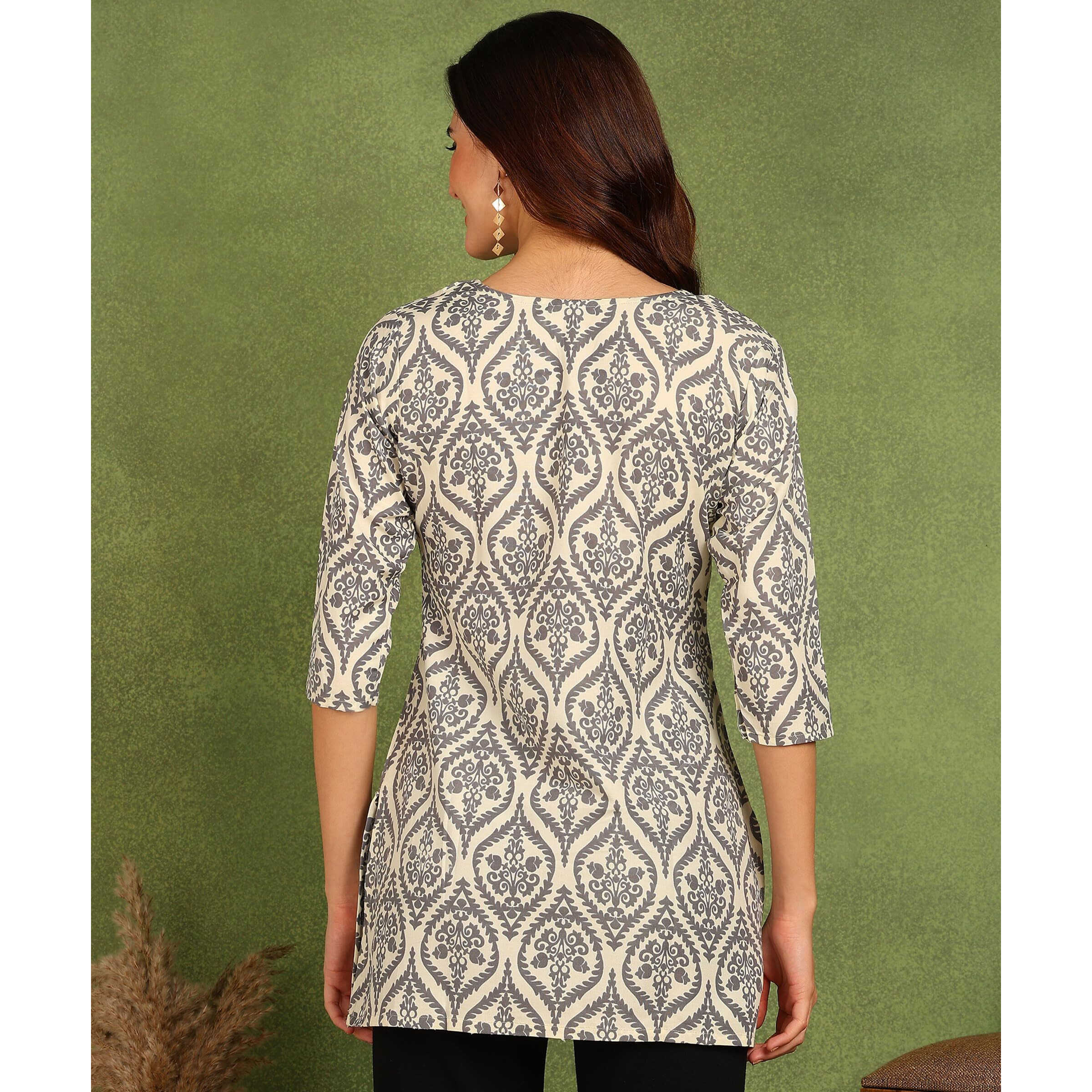 DSK Studio Women's Poly Rayon Floral Regular Short Kurti (KU1008-Gray-L_Gray