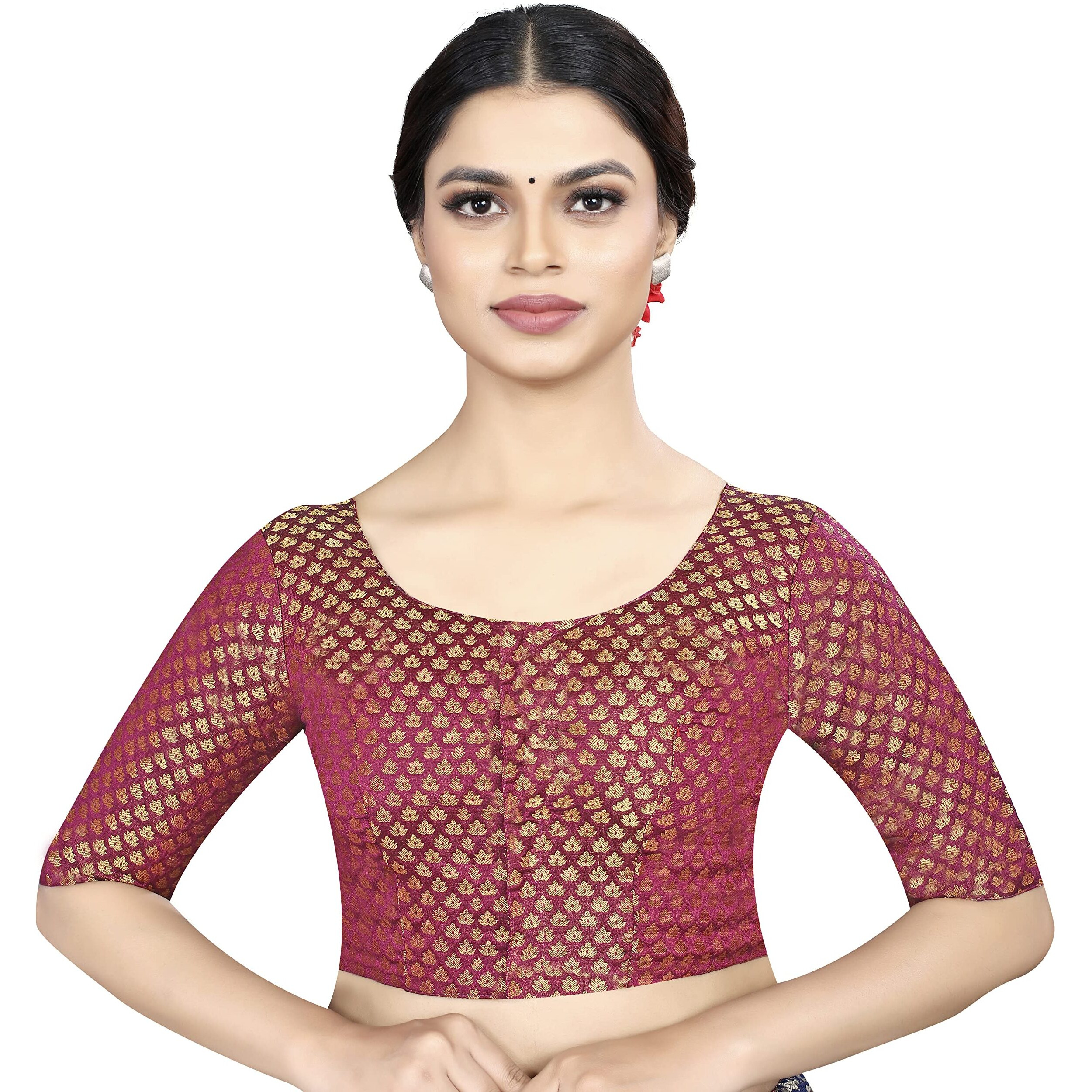 Vardha Women's Brocade Elbow Sleeves Saree Blouse (B9_38)