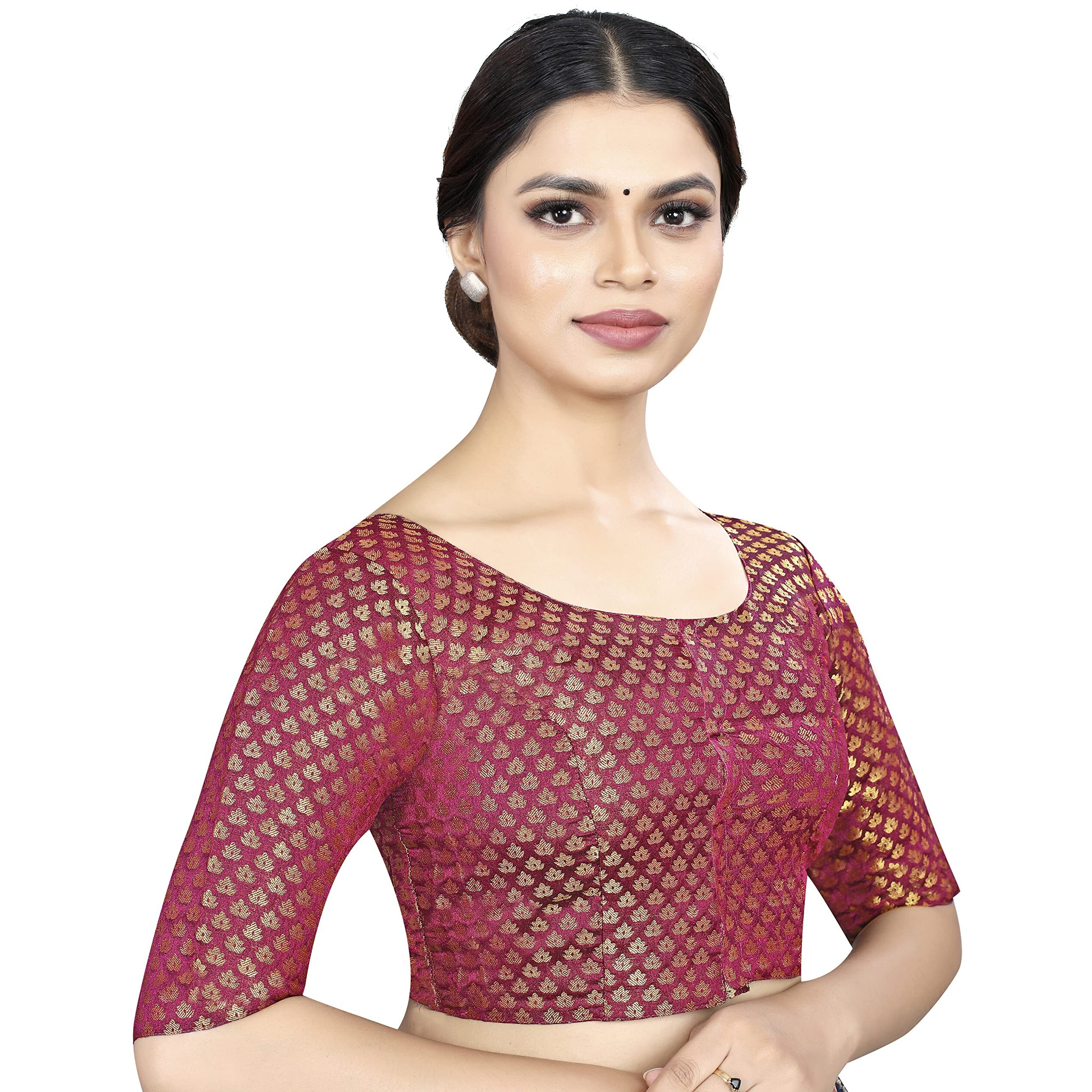 Vardha Women's Brocade Elbow Sleeves Saree Blouse (B9_38)