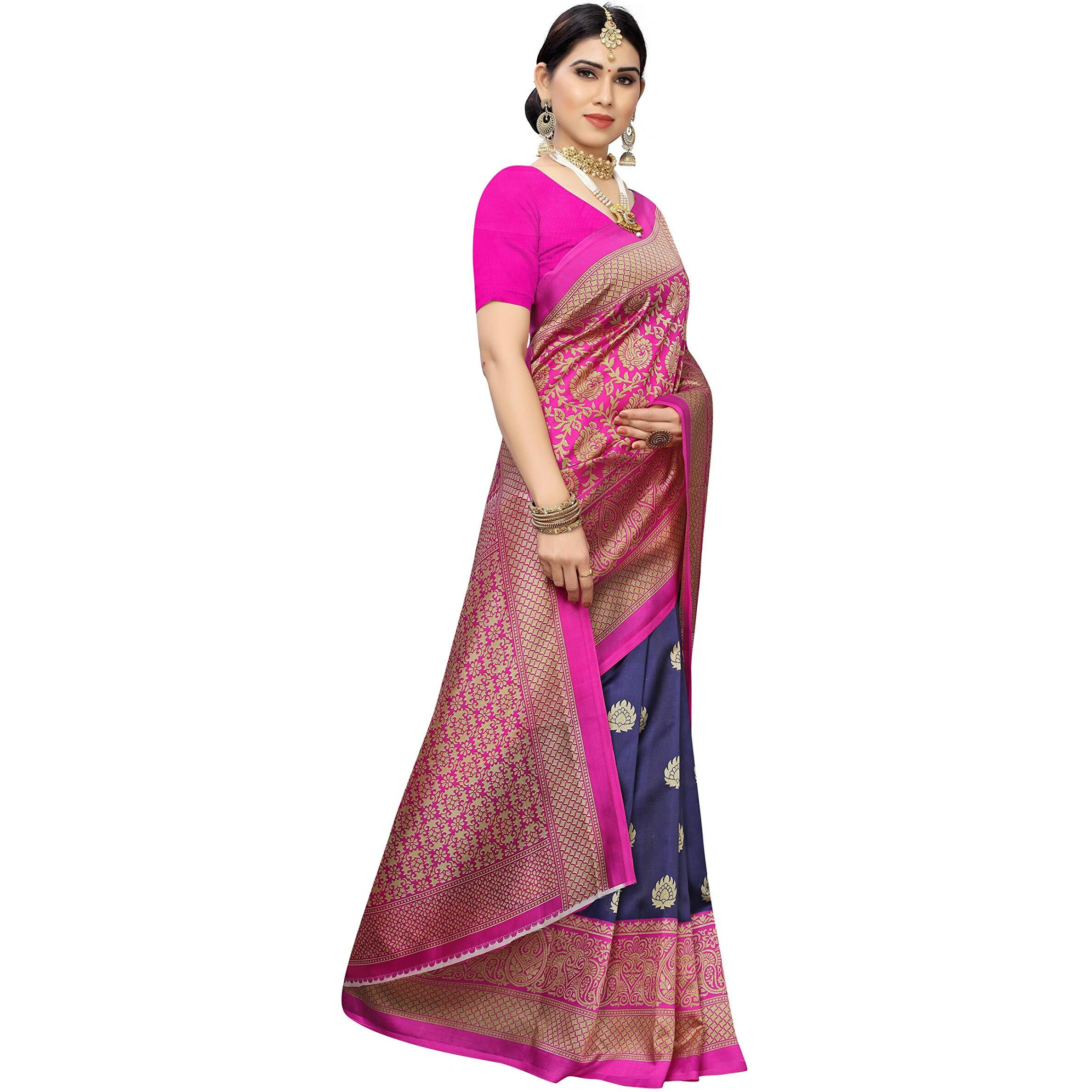 Yashika Women's Art Silk Saree (Sdpl-Metro_Navy_Free Size_Navy Pink)