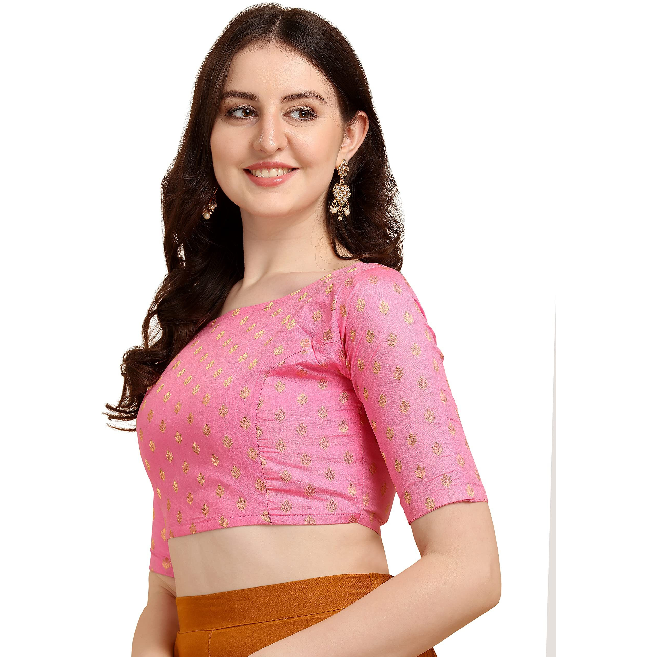 OOMPH Jacquard Pink Readymade Blouse for Women - rbbl47m