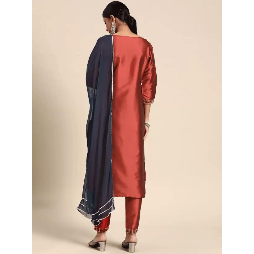 Yashika Women's Art Silk Brown Color Kurta and Pant Set with Dupatta (YS-KS2047-L) (YS-KS2037-KS2050-P