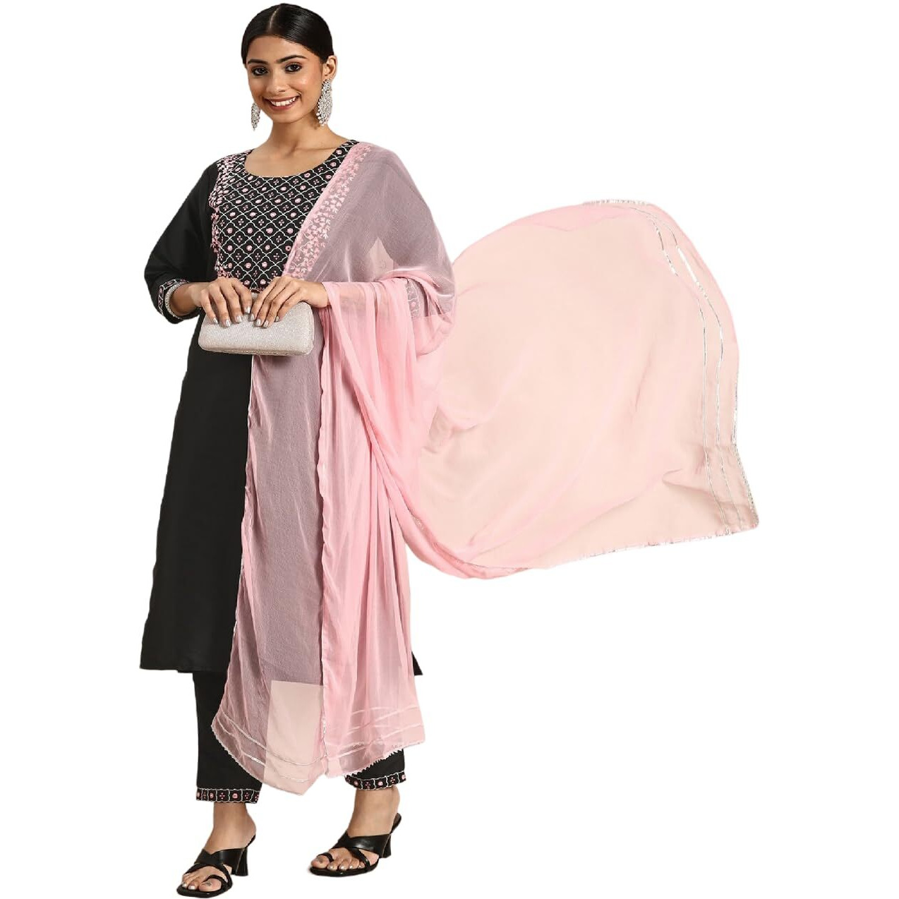 Yashika Women's Art Silk Black Color Kurta and Pant Set with Dupatta (YS-KS2049-XL)