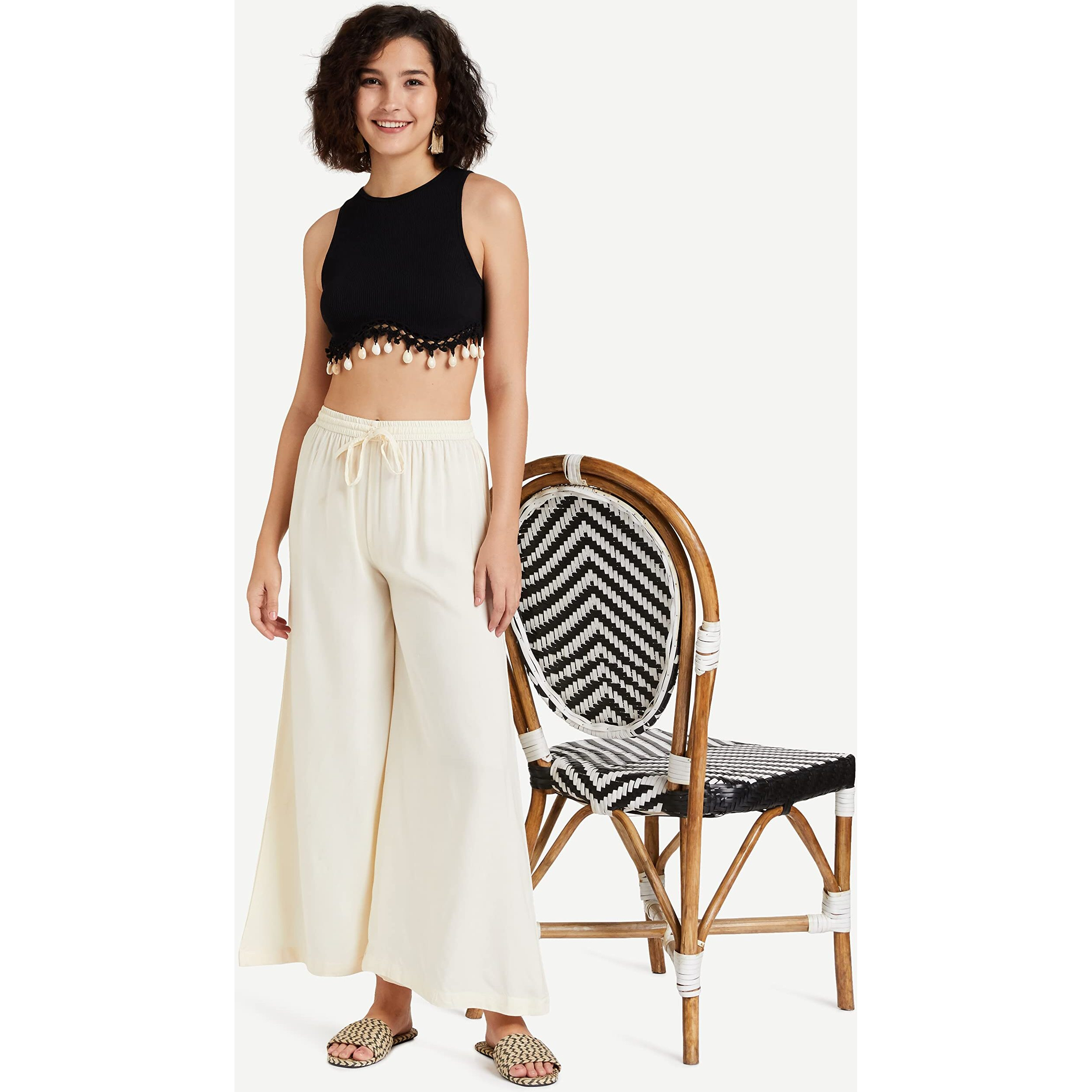 Amazon Brand - Myx Women's Loose Palazzo (PAG 241 B_Ecru_x-Small)