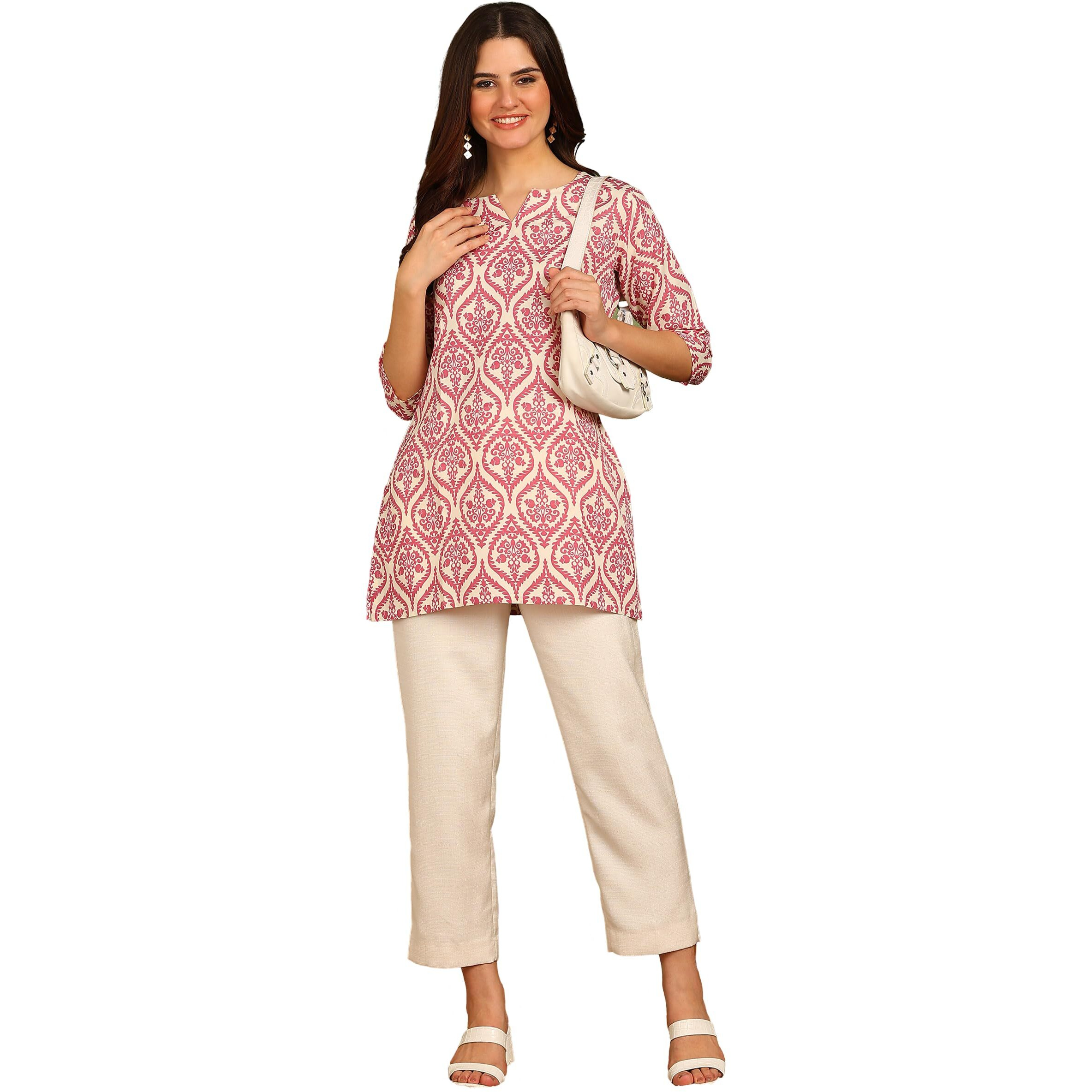 DSK Studio Poly Rayon Pink color short kurti for women&Girls