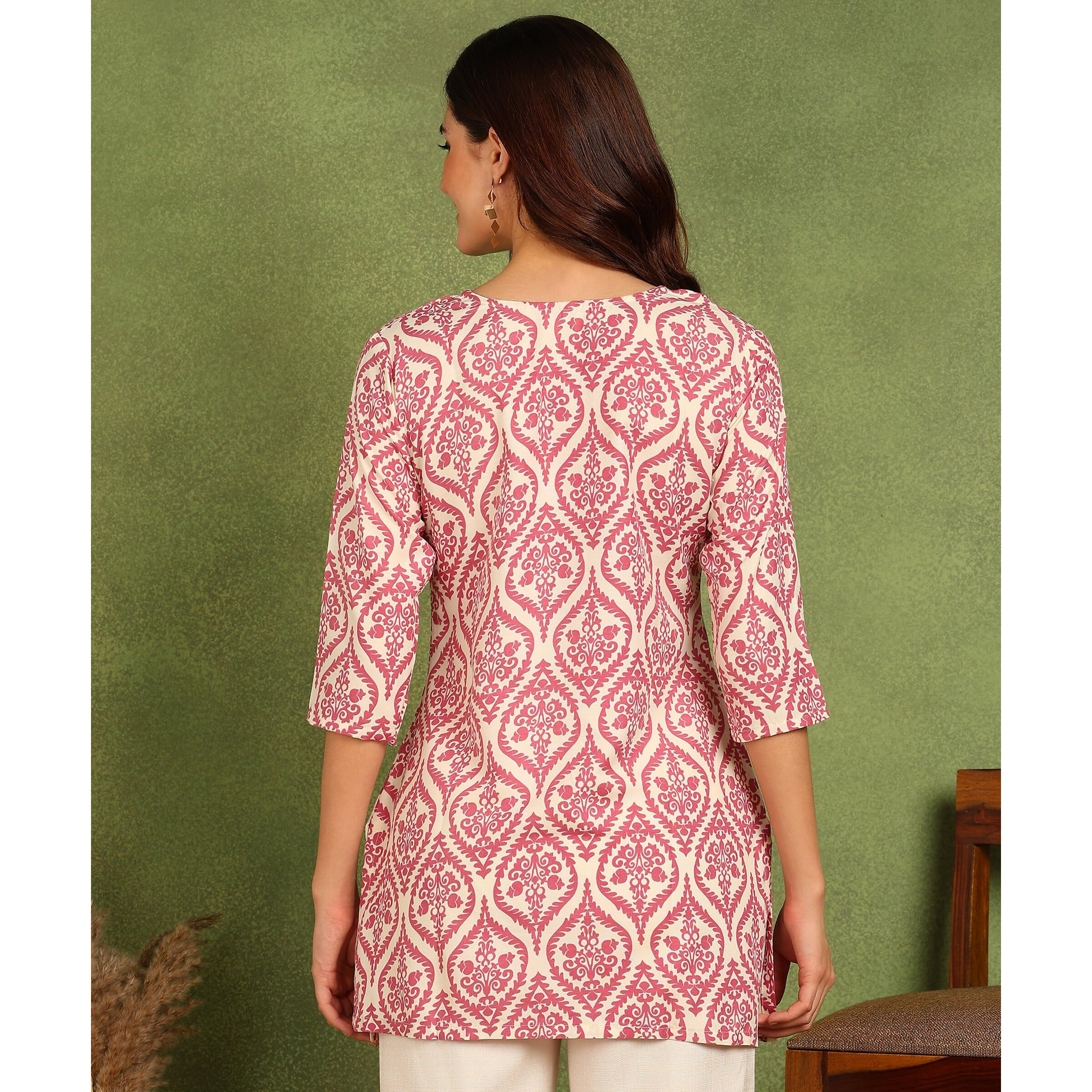 DSK Studio Poly Rayon Pink color short kurti for women&Girls