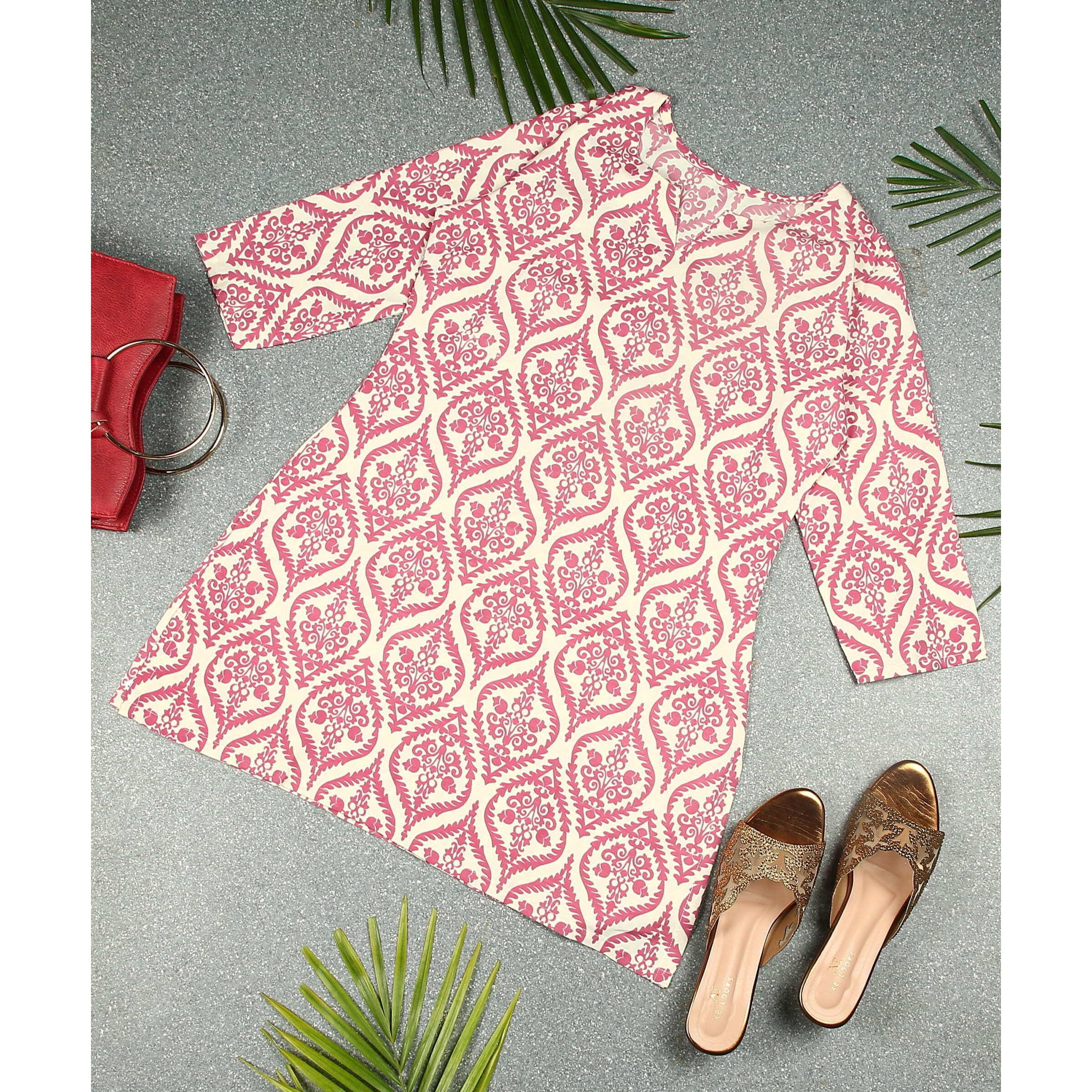 DSK Studio Poly Rayon Pink color short kurti for women&Girls
