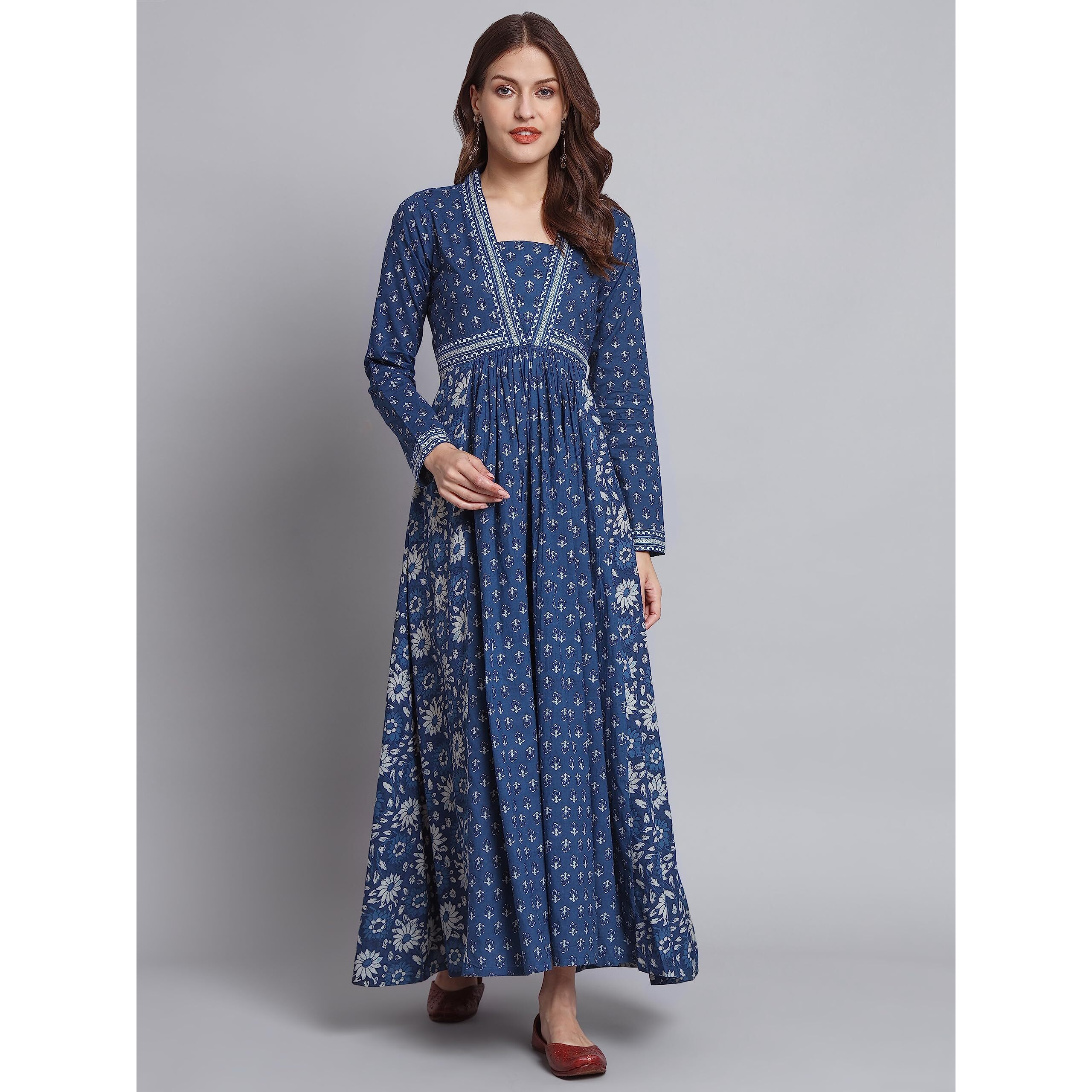 Vbuyz Women's Indigo Cotton Block Printed Dress| Kurta for Women Kurta for Women | Kurta for Women Cotton | Stylish Kurta | Festival kuratis | Cotton Kurtas