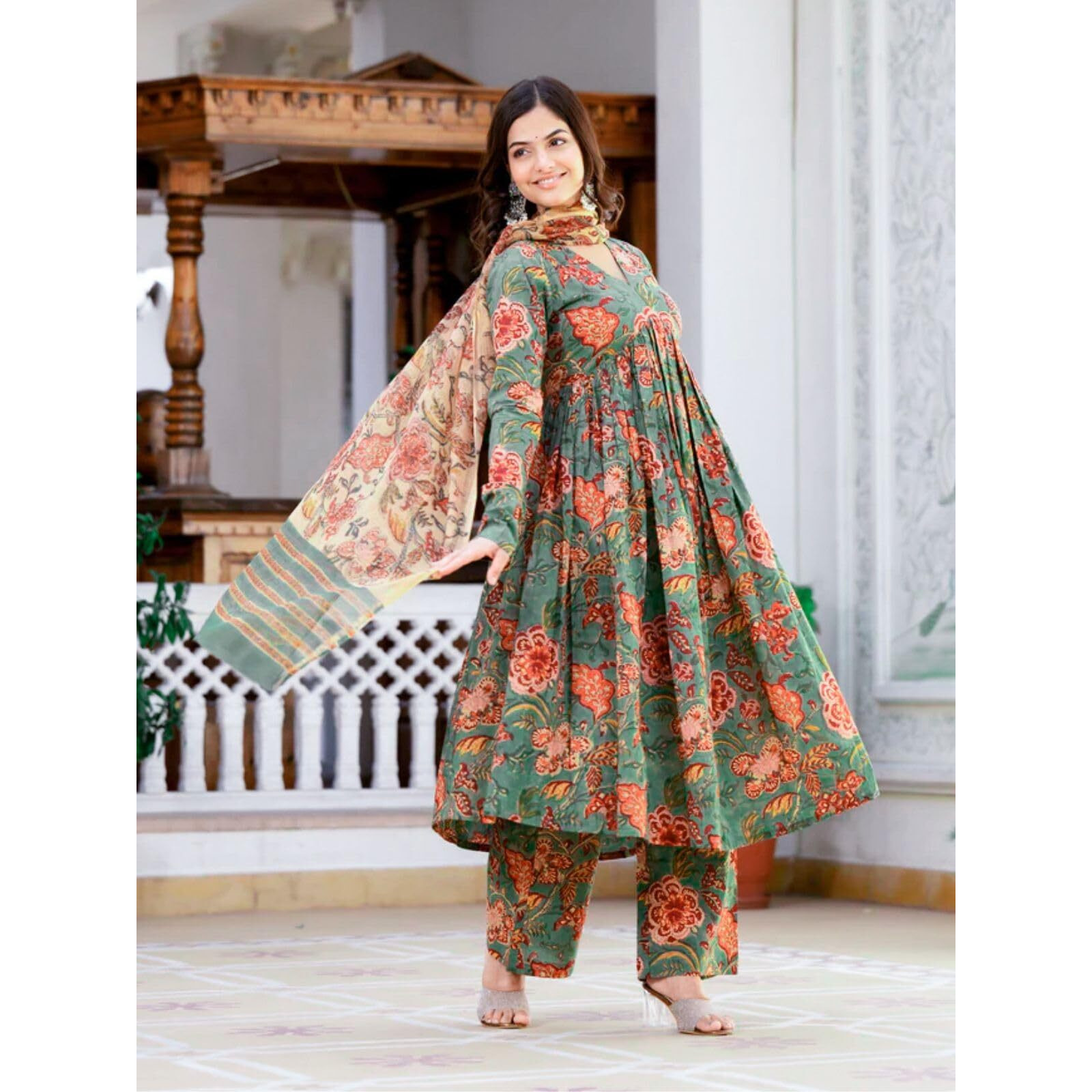 GRECIILOOKS Rayon with Dupatta Kurti Festive Set for Women | Regular Fit Kurta (GL-K2747&P169&D106_Green_2XL)