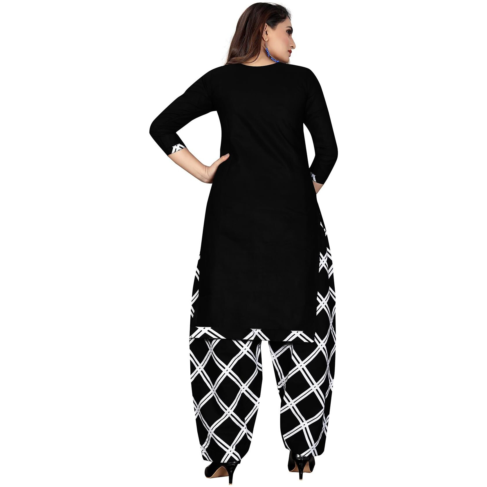 Merira Black Cotton Printed Readymade Patiala Salwar Suit (Ready to Wear-VSMRW3988-8XL)