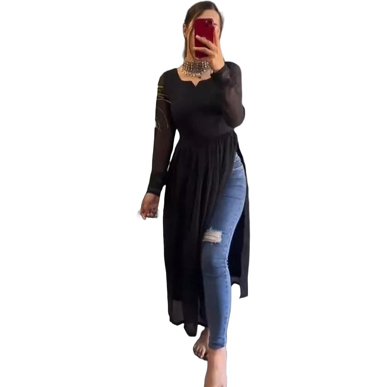 Fashion2wear Women Solid Georgette A-line Kurta for Women (Alia Cut-Black-3XL)