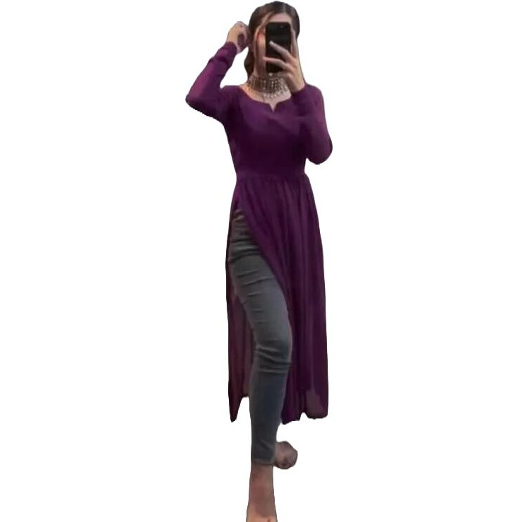Fashion2wear Women Solid Georgette A-line Kurta for Women (Alia Cut-Wine-XXL)