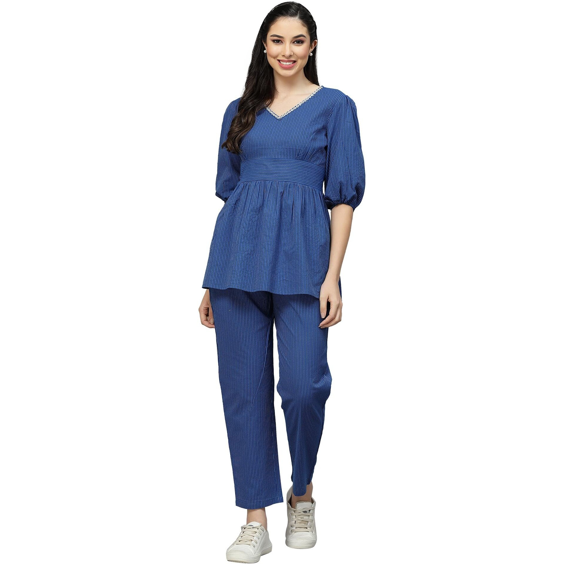 Stylum Women's Self Woven Kantha Cotton Cord Set (BLUEKATHACORD46_Blue, 3XL)