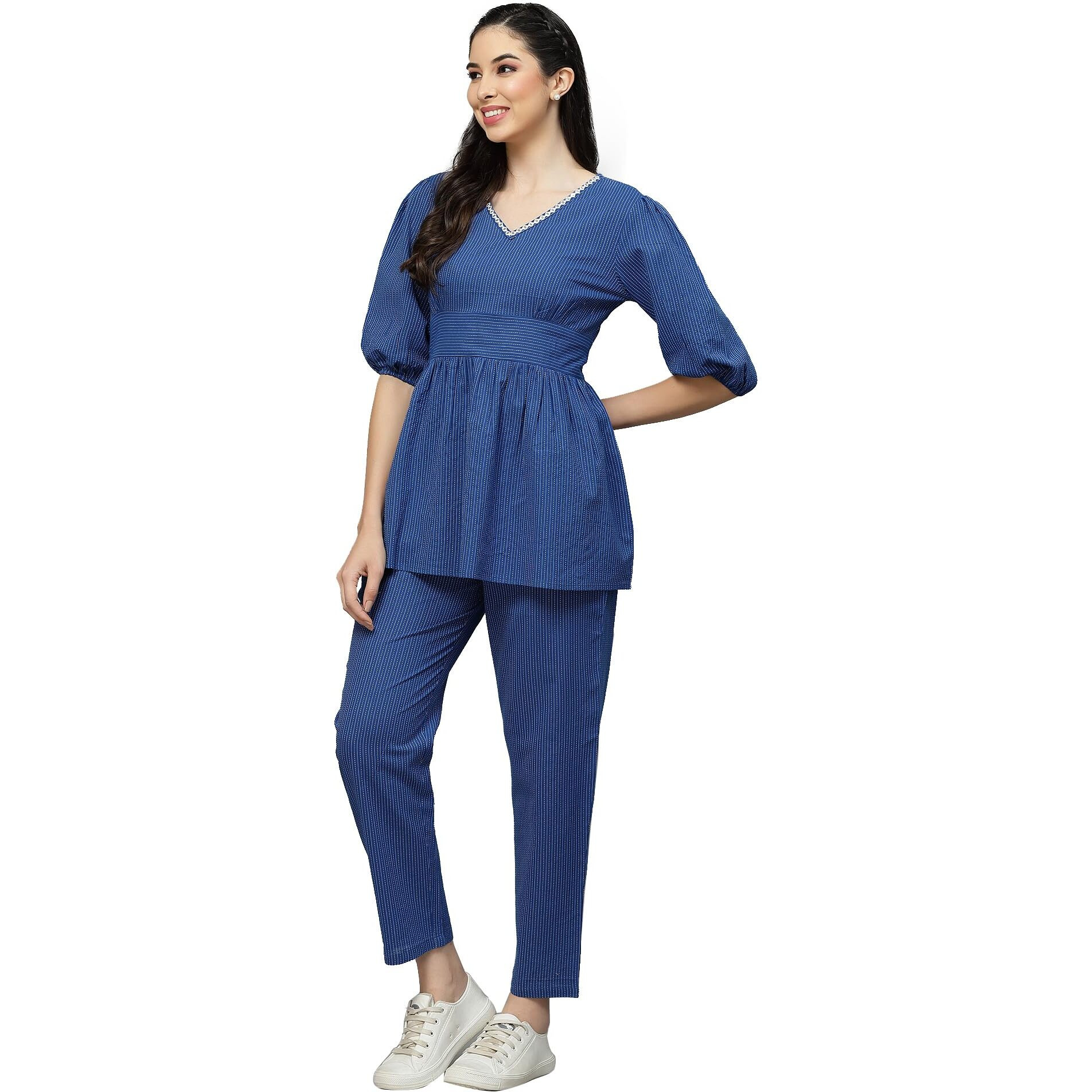 Stylum Women's Self Woven Kantha Cotton Cord Set (BLUEKATHACORD46_Blue, 3XL)