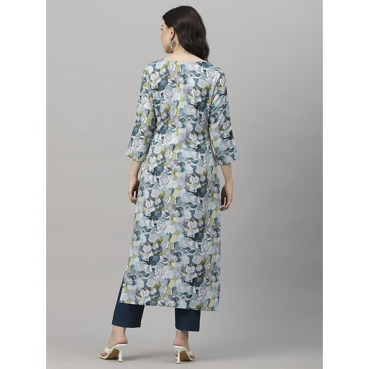 GoSriKi Women's Cotton Blend Straight Printed Kurta with Pant (SouthZ Blue-GS_L_Blue_Large)