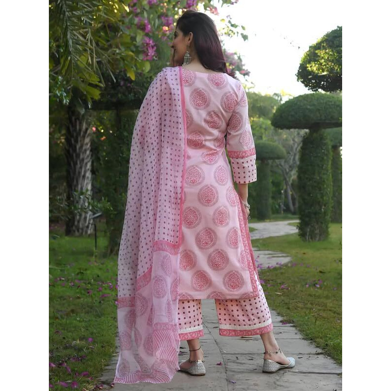 Pinkmint Women Straight Motif Printed Kurta and Pant Set with Dupatta