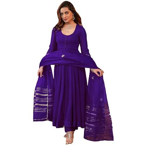 ANNI DESIGNER Women's Rayon Blend Anarkali Solid Kurta with Pant & Dupatta (JAYNTI BEGANI_XL_Begani_X-Large)
