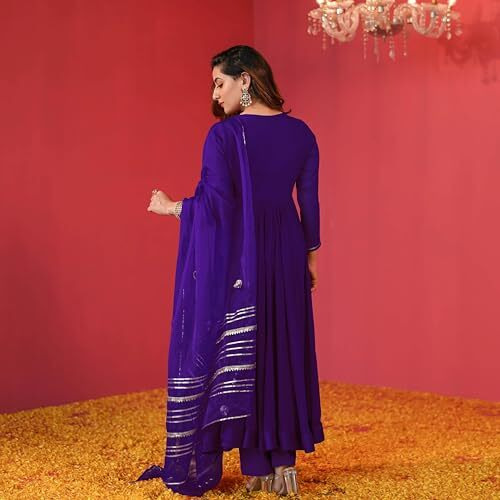 ANNI DESIGNER Women's Rayon Blend Anarkali Solid Kurta with Pant & Dupatta (JAYNTI BEGANI_XL_Begani_X-Large)