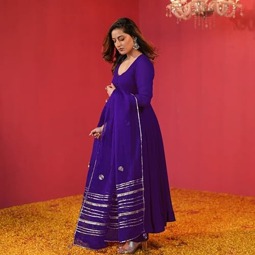 ANNI DESIGNER Women's Rayon Blend Anarkali Solid Kurta with Pant & Dupatta (JAYNTI BEGANI_XL_Begani_X-Large)