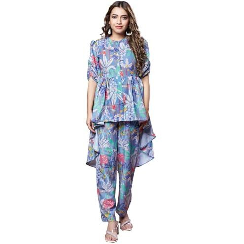 GRECIILOOKS Rayon Standard Length Stylish Kurta Ethnic for Women | Half Sleeve Co-ord Set (GL-W1936&TR958_Grey_M)